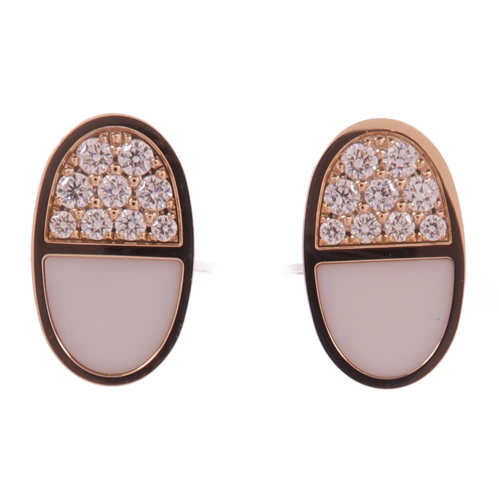 HERMES 18K玫瑰金/陶瓷Chaine Dancre Verso Earrings鑽石耳環