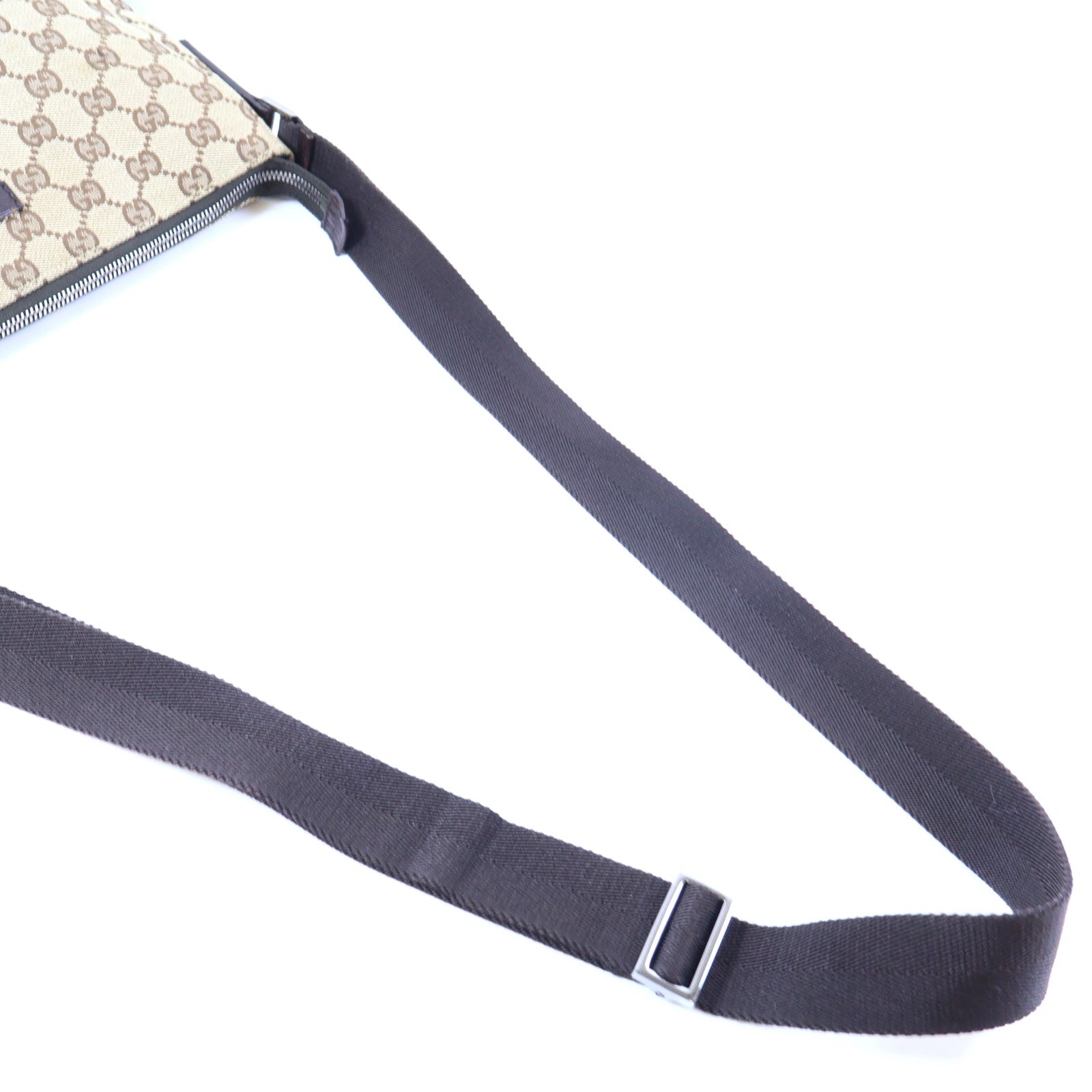 GUCCI 帆布Shoulder Bag銀扣肩背袋棕色