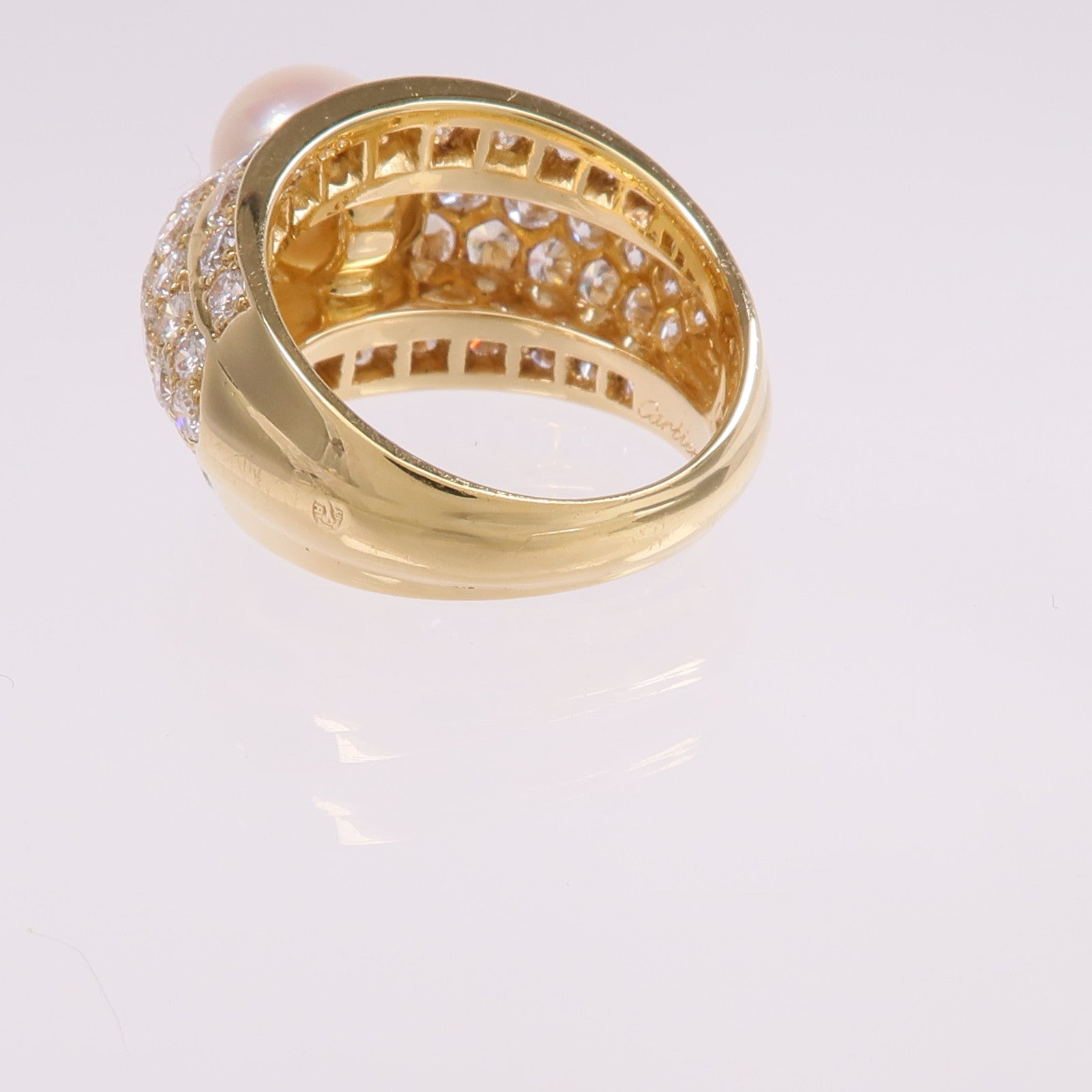 CARTIER 18K黃金Cartier London 1980 Ring珍珠/鑽石戒指Cartier#53/US#6