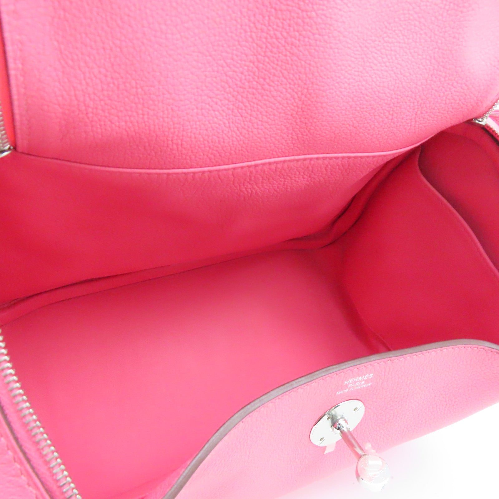 HERMES Evercolor皮革Lindy 26银扣手挽肩背两用袋Rose Lipstick粉红色