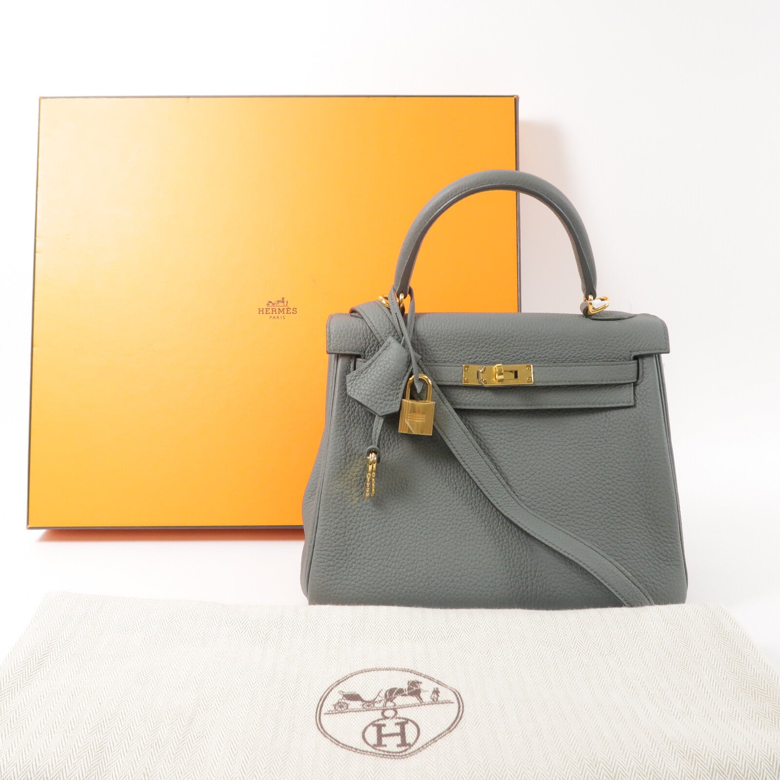 HERMES Togo皮革Kelly 25手挽肩背兩用袋Vert Amande