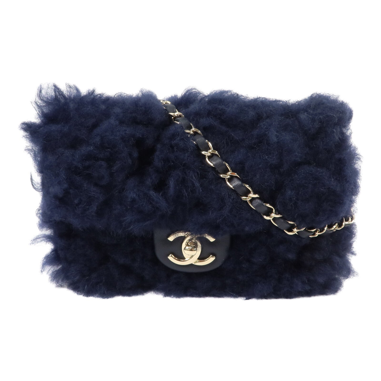 CHANEL 羊毛/羊皮皮革Mini Flap Bag鏈帶肩背袋