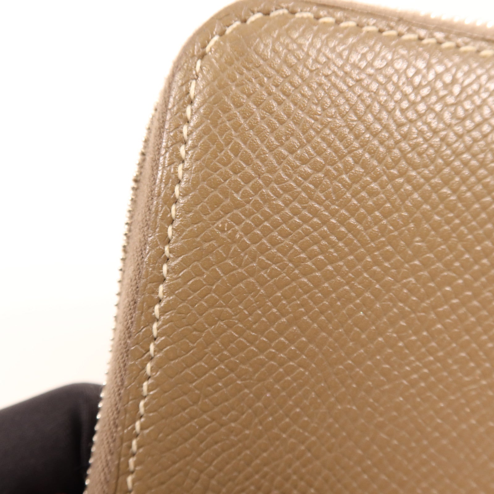 HERMES Epsom皮革Silk In Compact銀扣錢包Etoupe