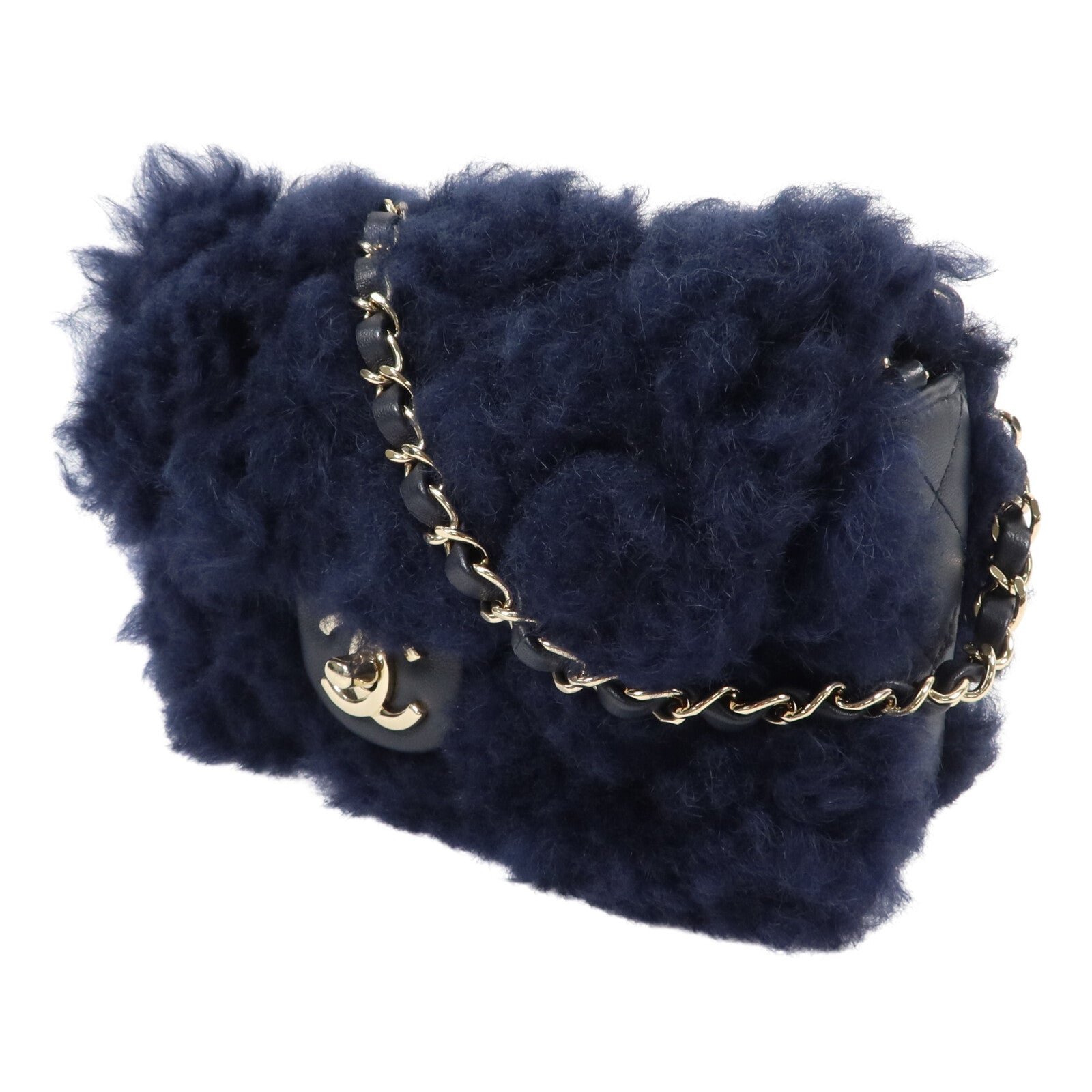 CHANEL 羊毛/羊皮皮革Mini Flap Bag鏈帶肩背袋