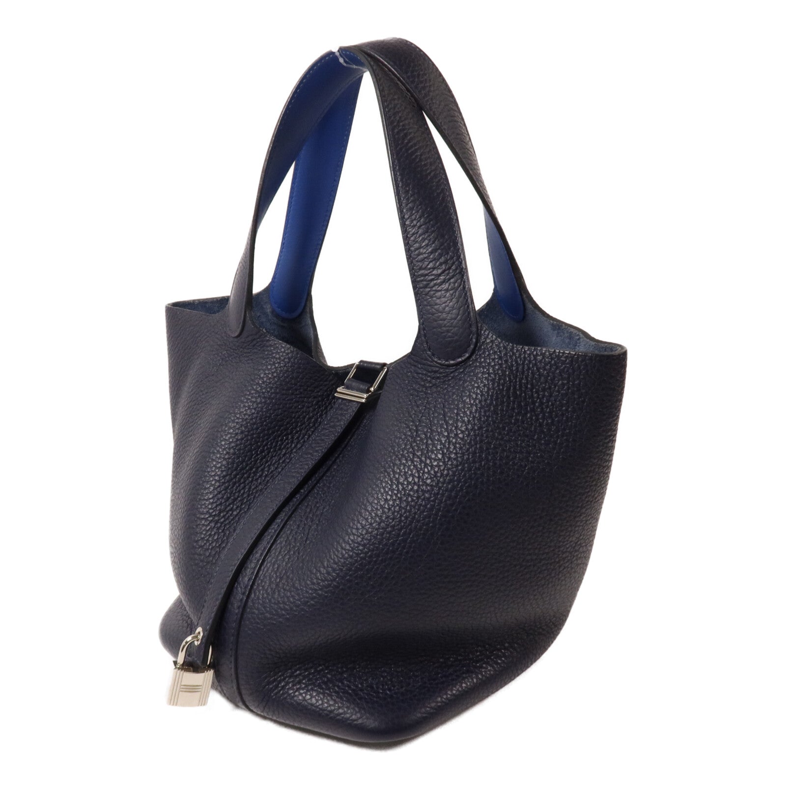 HERMES Clemence皮革Picotin MM扣手挽袋Bleu Nuit