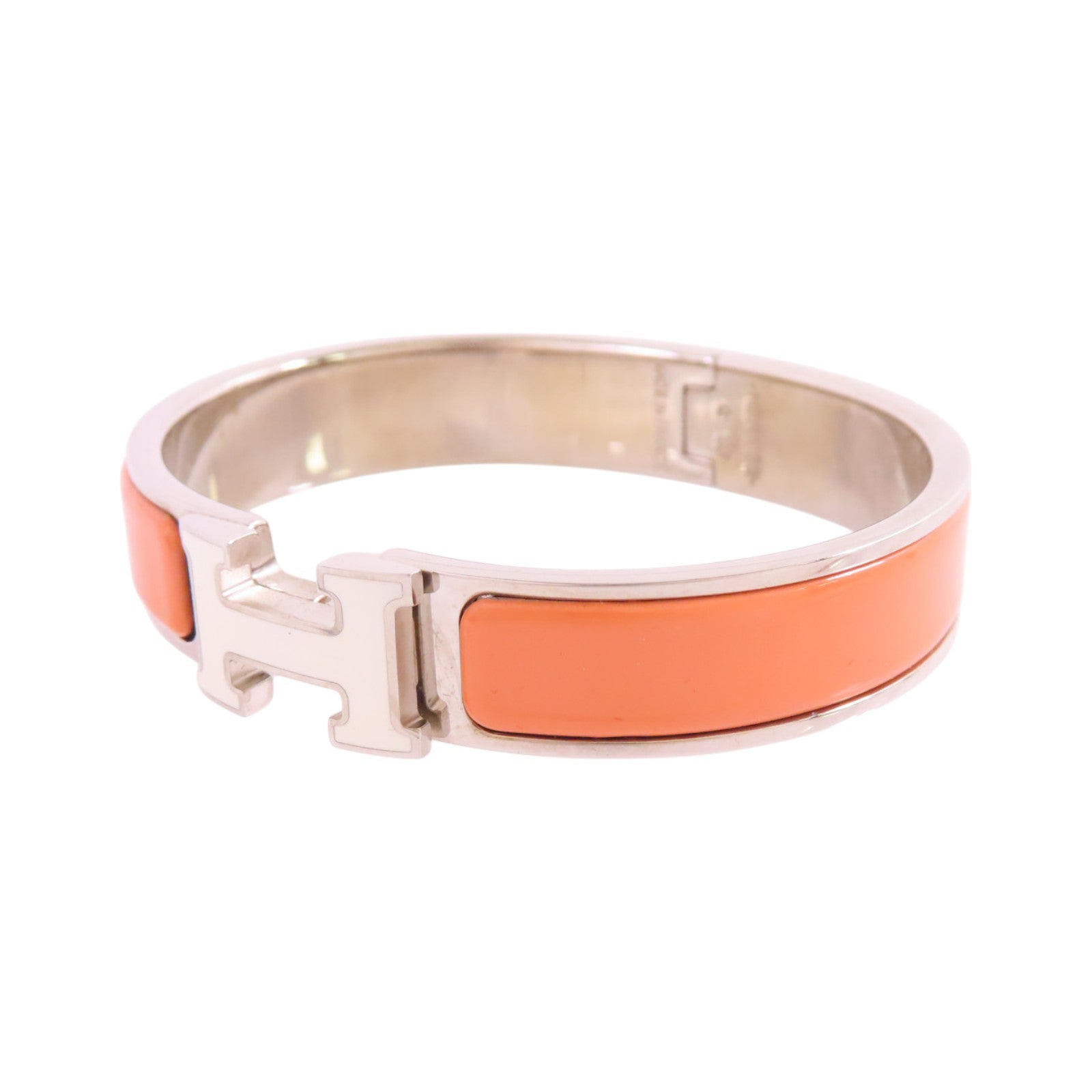 HERMES 金屬/琺瑯Clic H Bracelet銀扣手鐲