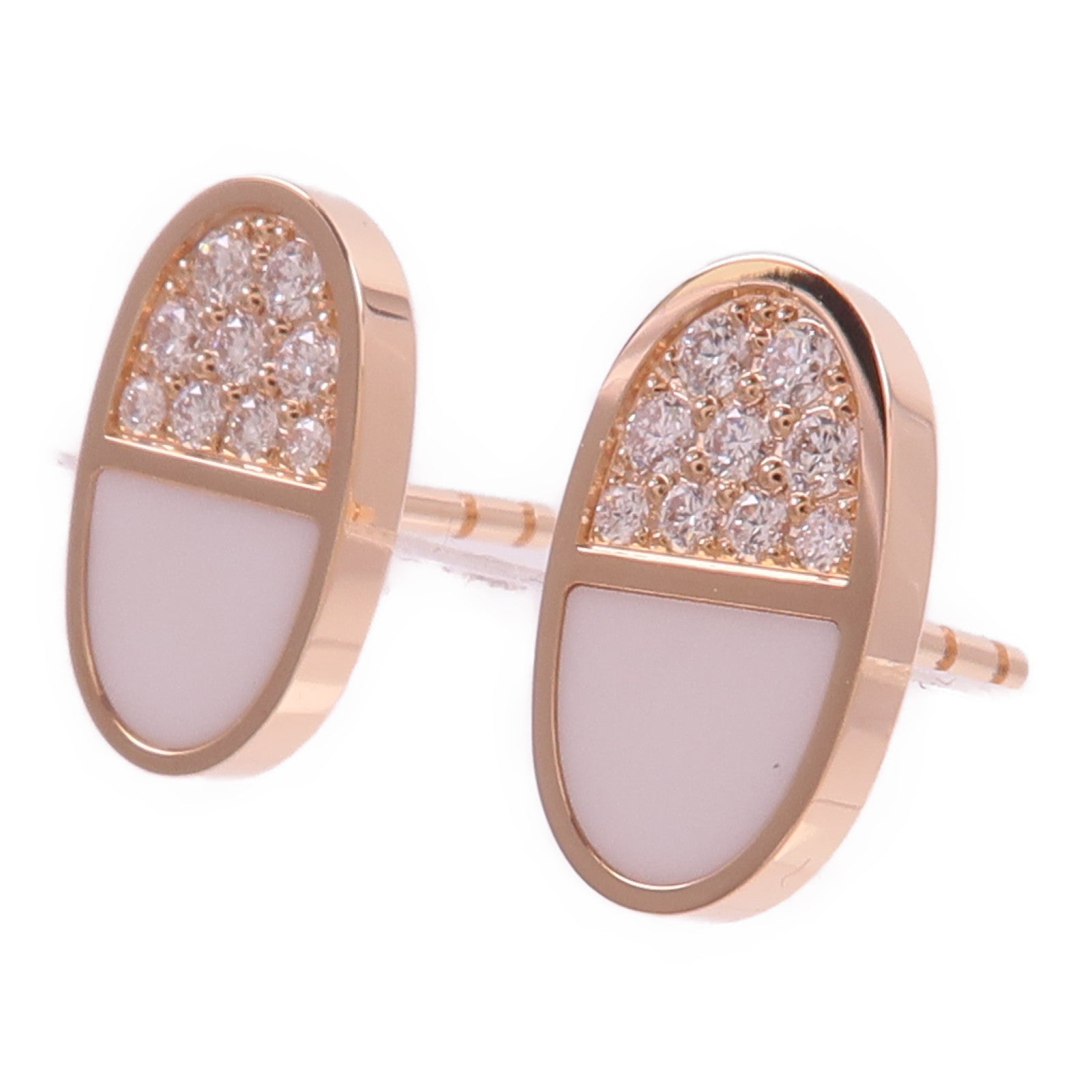 HERMES 18K玫瑰金/陶瓷Chaine Dancre Verso Earrings鑽石耳環