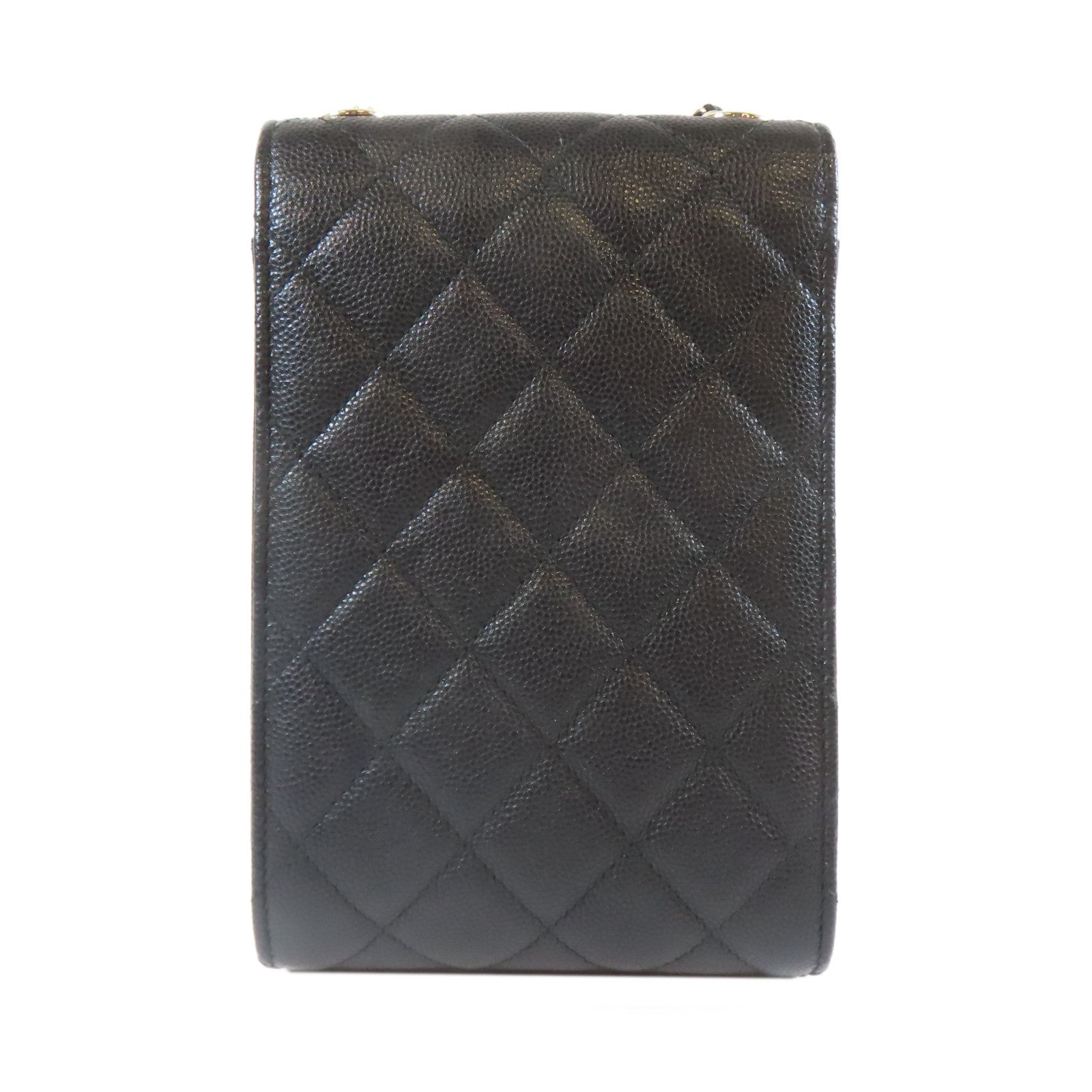 CHANEL 菱格Caviar皮革Chain Shoulder金扣鏈帶肩背袋黑色