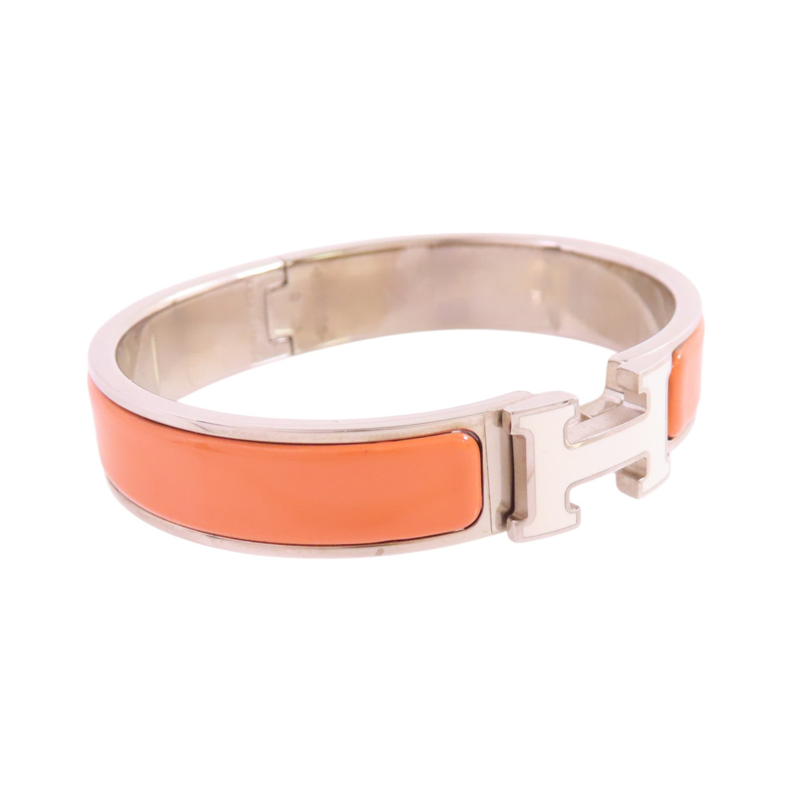HERMES 金屬/琺瑯Clic H Bracelet銀扣手鐲