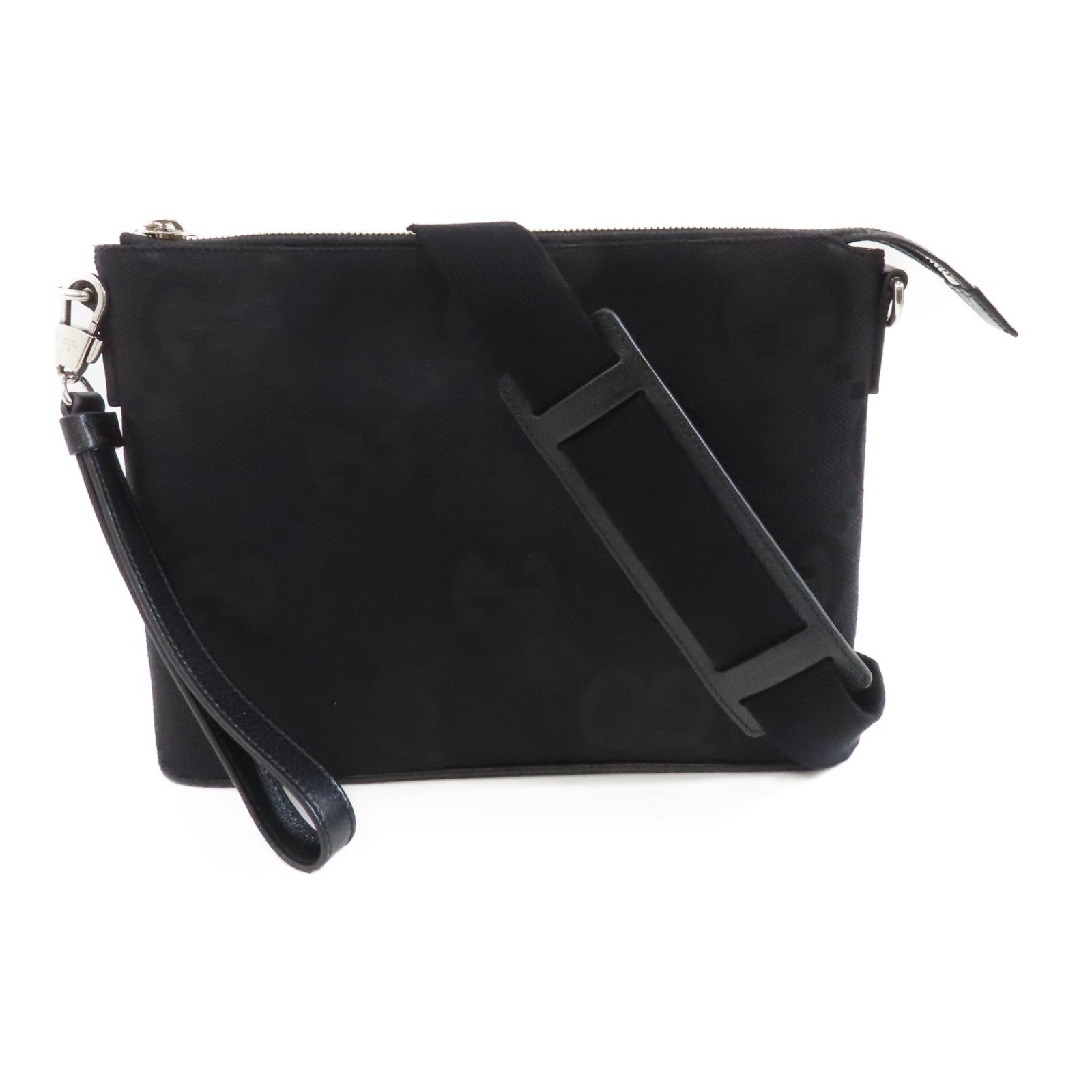 GUCCI 帆布2 Way Shoulder銀扣手挽肩背兩用袋黑色