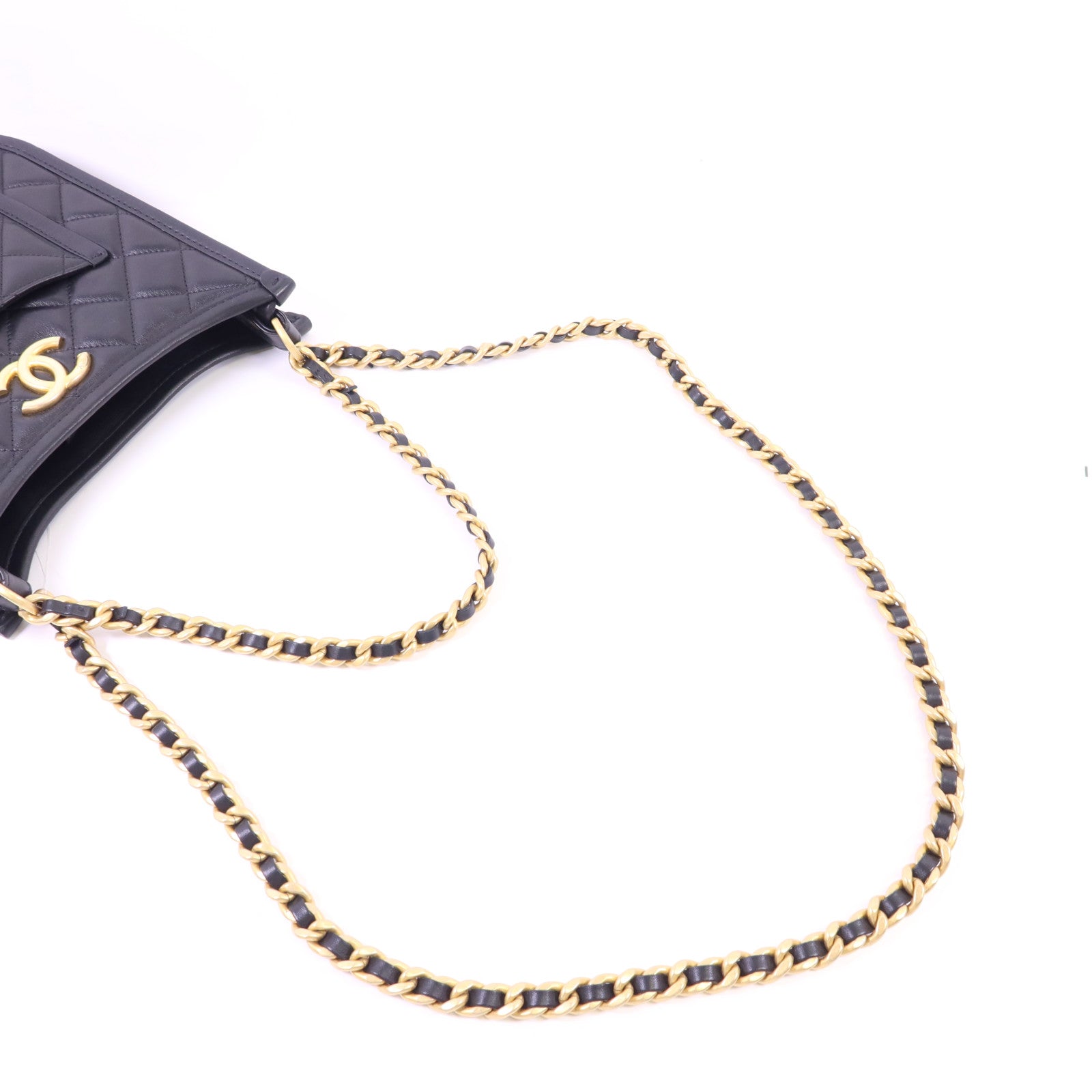 CHANEL 牛皮皮革24S Hobo金扣鏈帶肩背袋