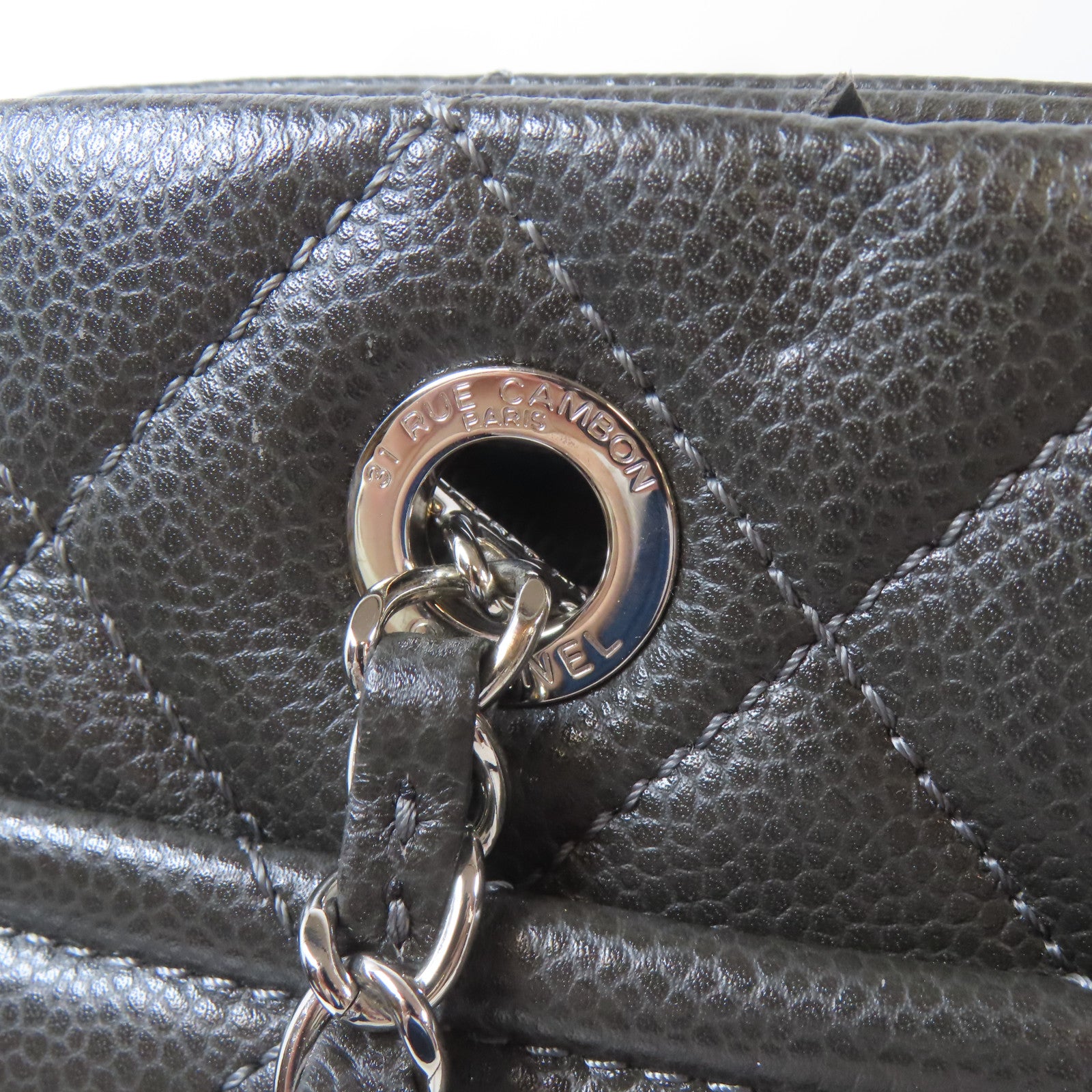 CHANEL 【激減優惠】菱格牛皮皮革Chain Shoulder Bag銀扣鏈帶肩背袋灰褐色