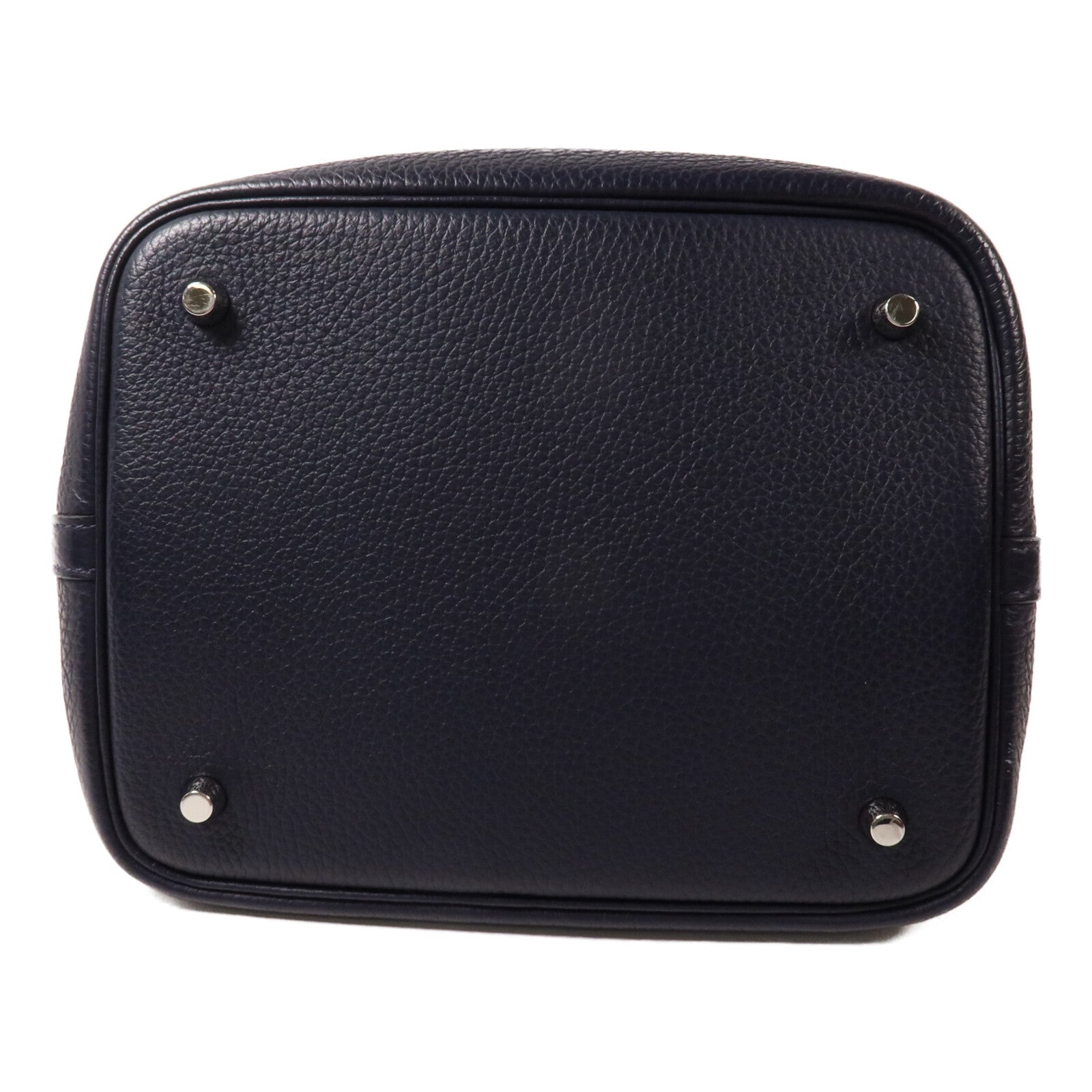 HERMES Clemence皮革Picotin MM扣手挽袋Bleu Nuit