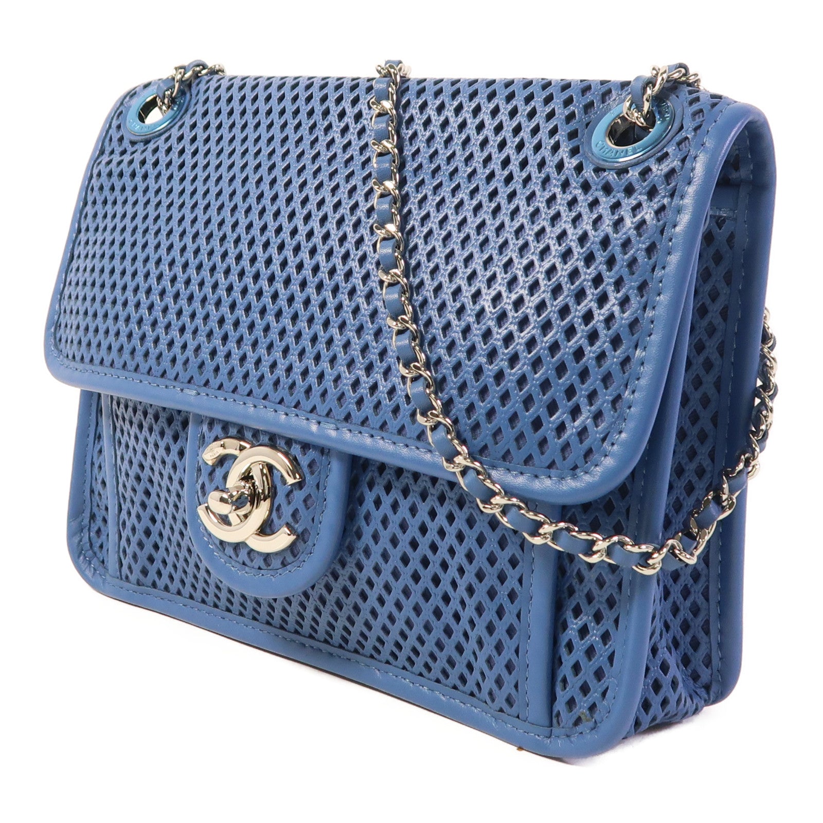 CHANEL 牛皮皮革Chain Shoulder銀扣鏈帶肩背袋