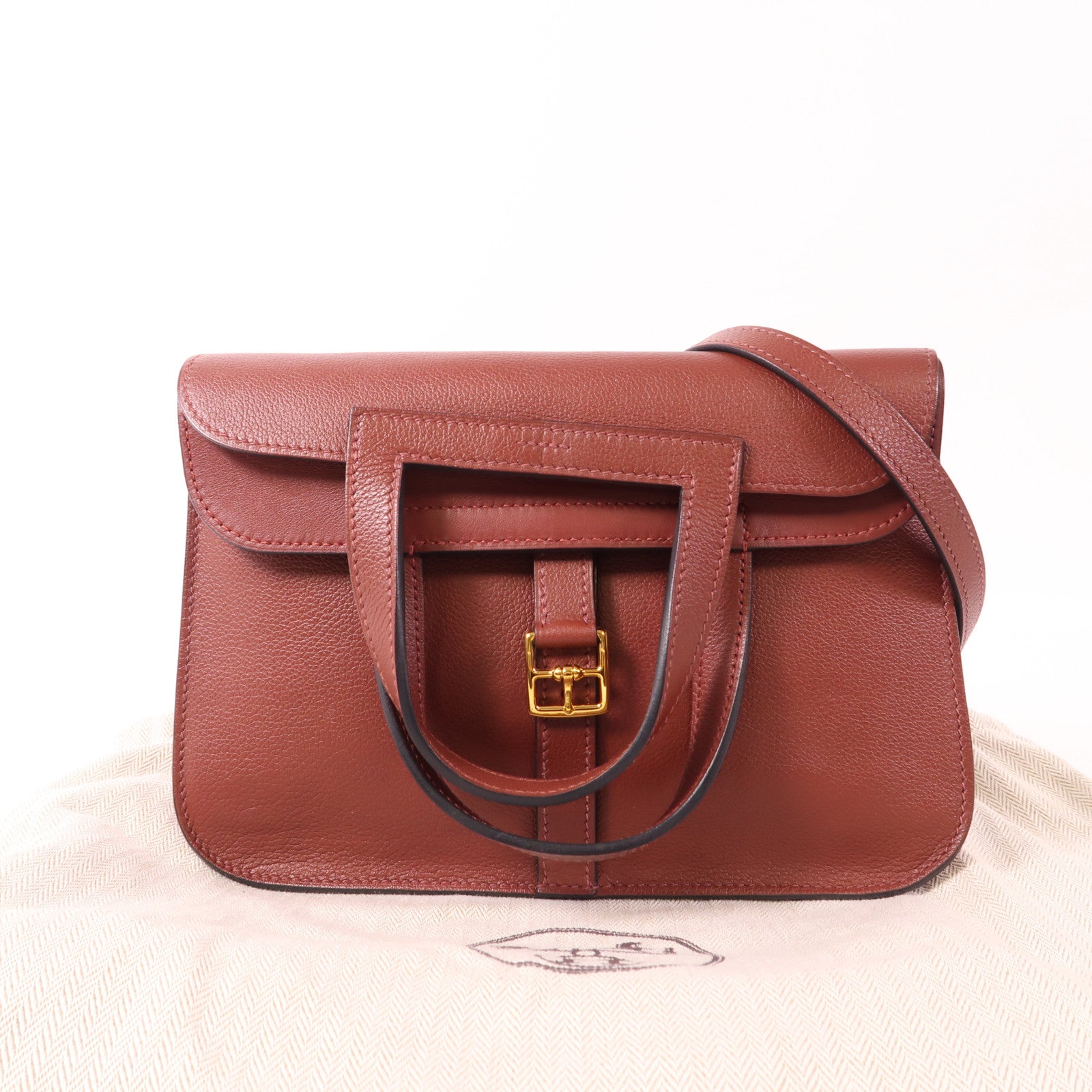 HERMES Evercolor皮革Halzan 25金扣手挽肩背兩用袋Rouge H