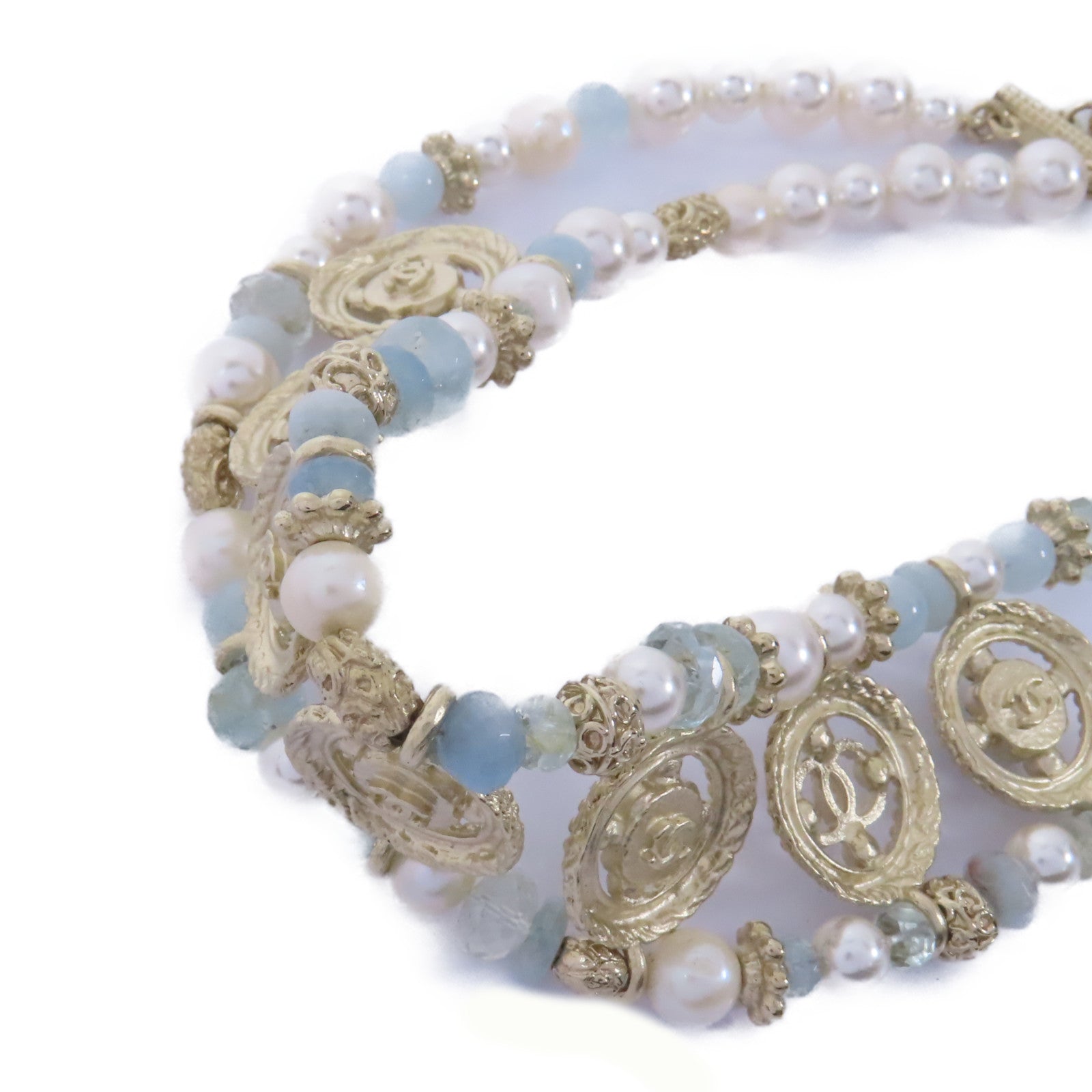 CHANEL 金屬Blue Pearl Choker Necklace項鍊白色/藍色/金色
