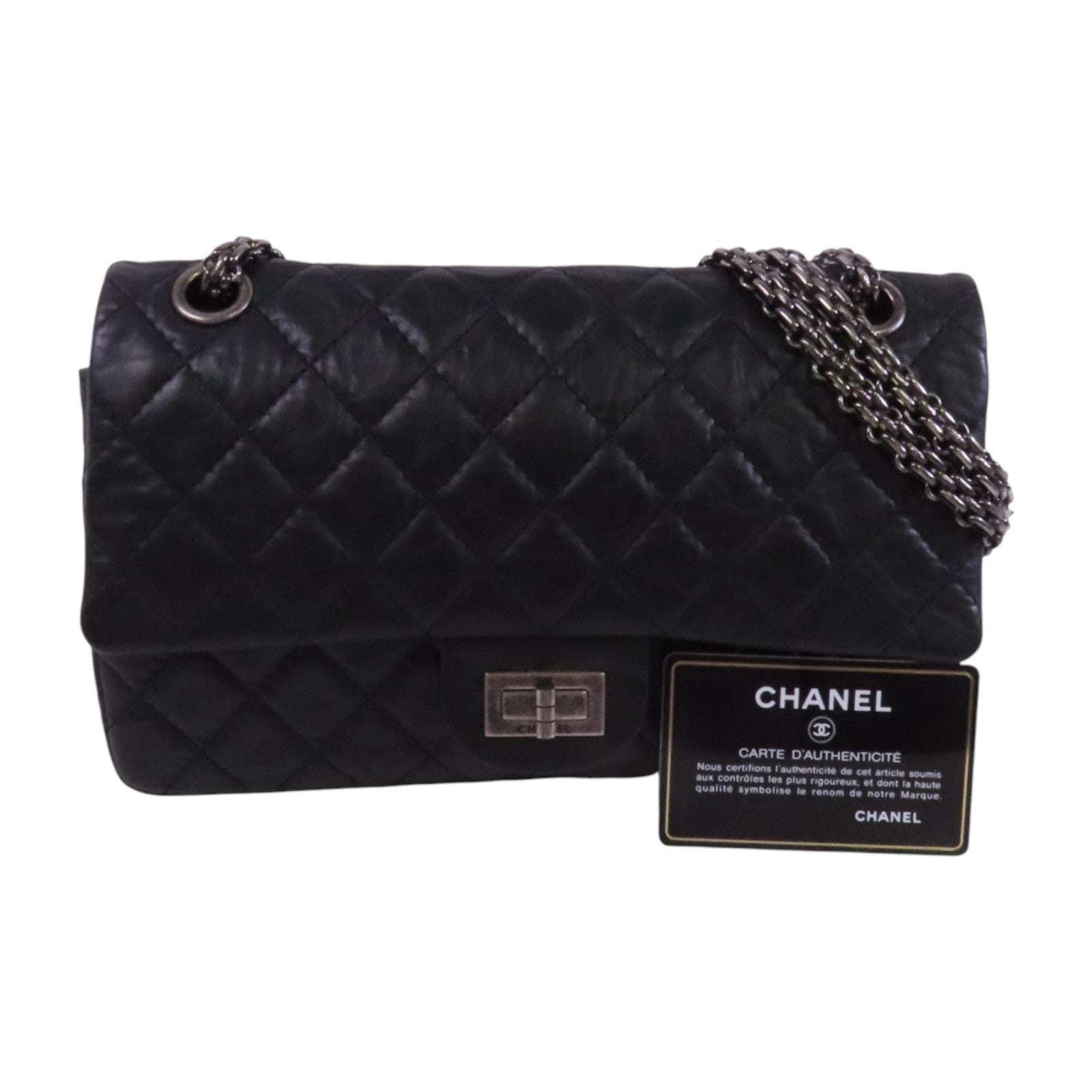 CHANEL 牛皮皮革2.55 24cm銀扣鏈帶肩背袋