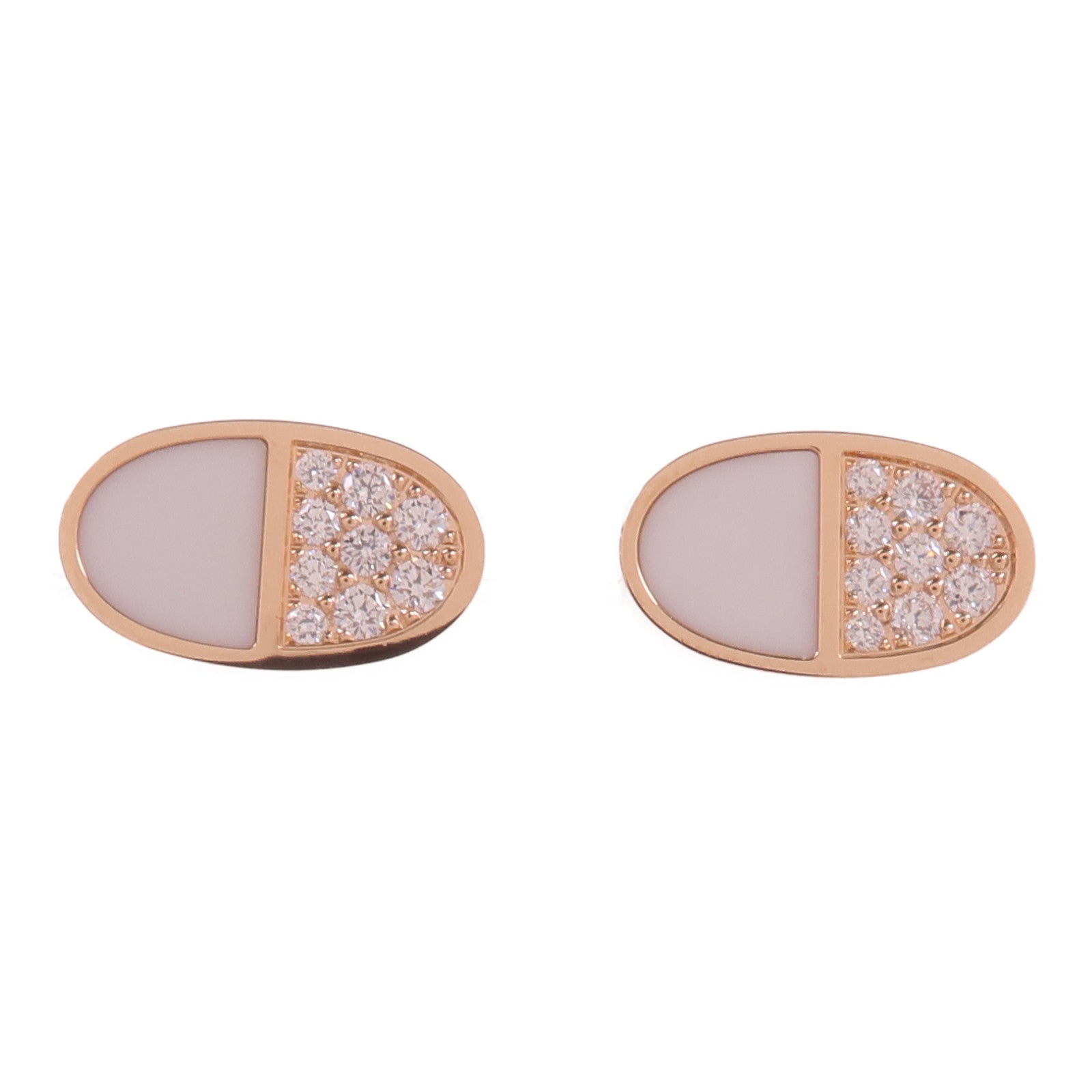 HERMES 18K玫瑰金/陶瓷Chaine Dancre Verso Earrings鑽石耳環