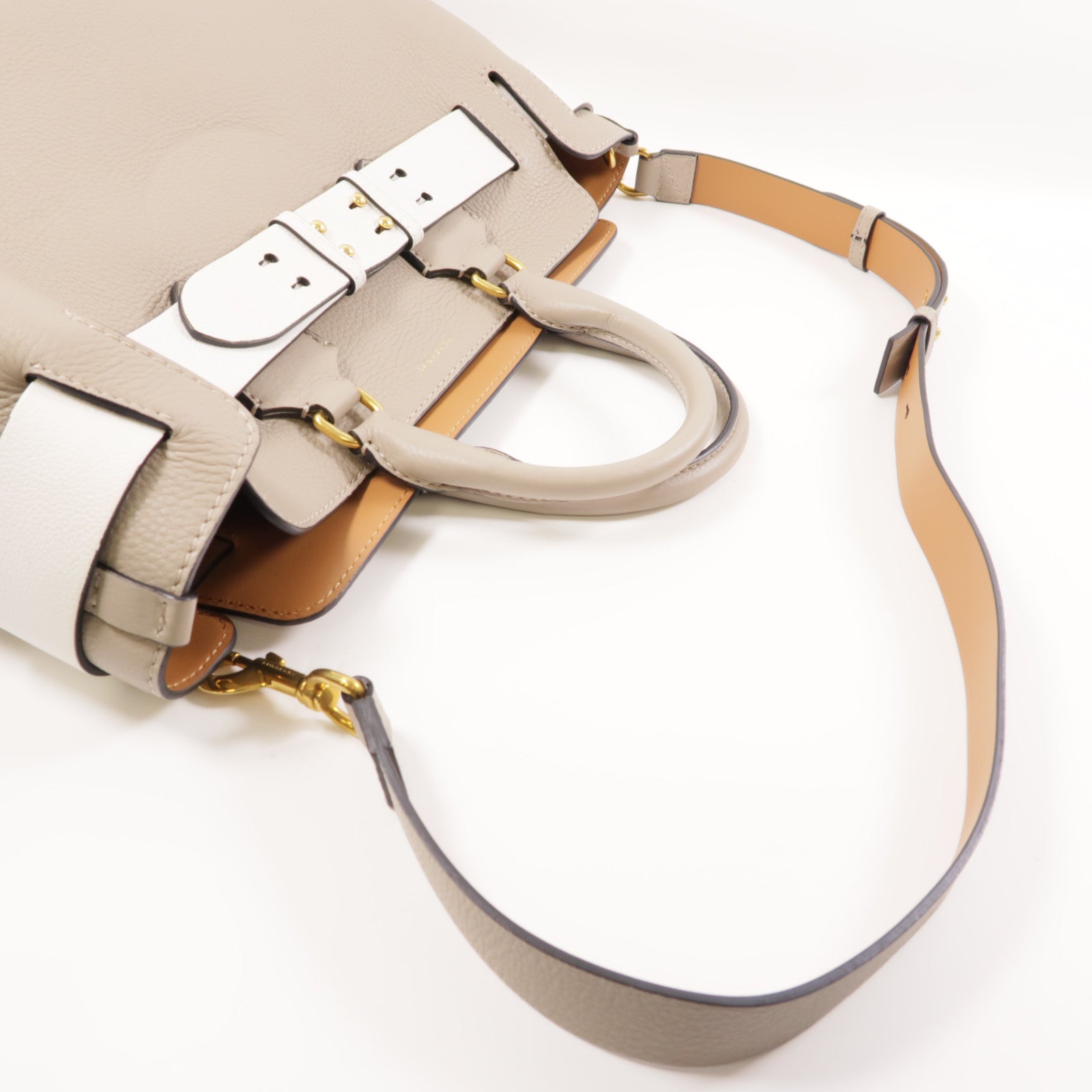 BURBERRY 牛皮皮革Shoulder Bag金扣手挽肩背兩用袋灰色