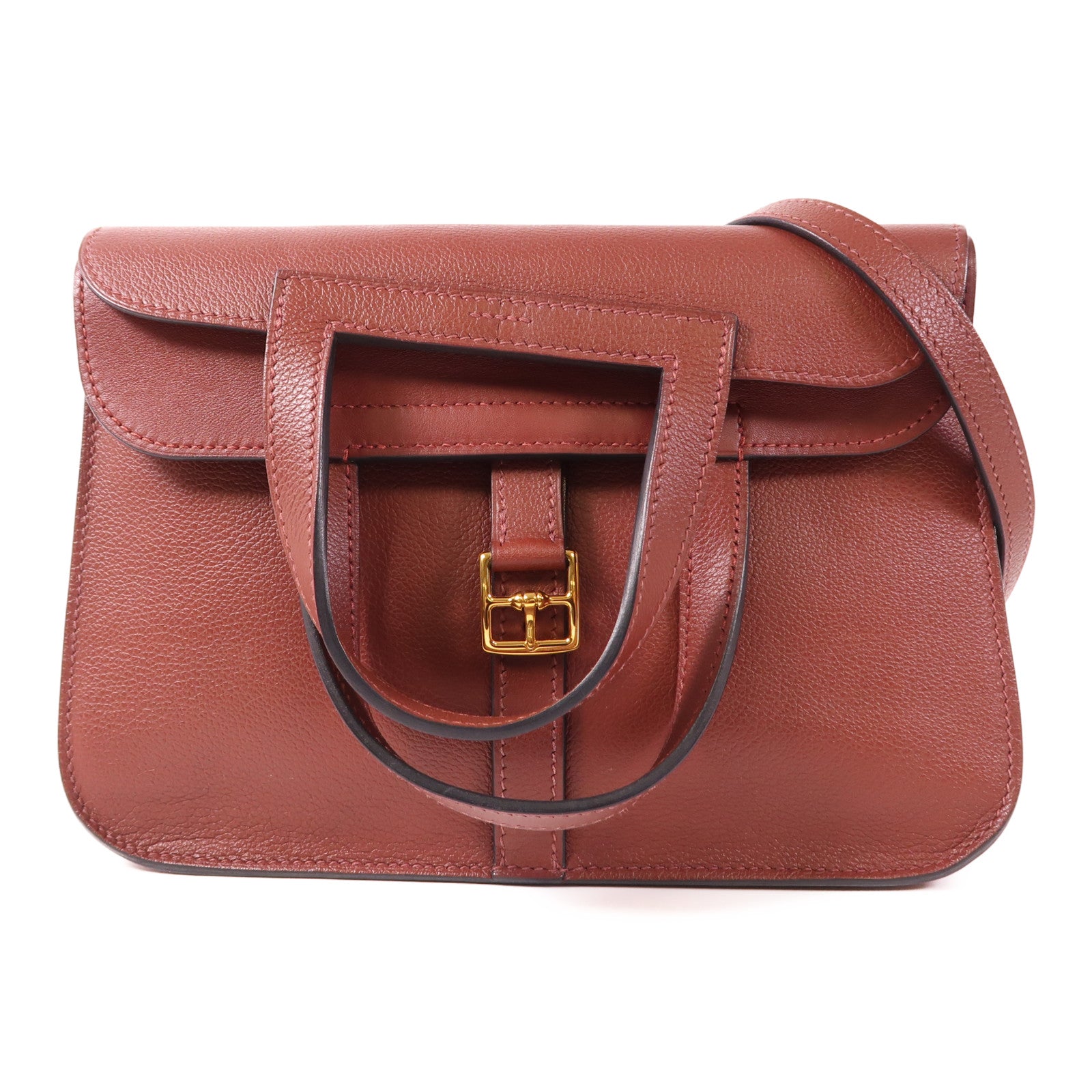 HERMES Evercolor皮革Halzan 25金扣手挽肩背兩用袋Rouge H