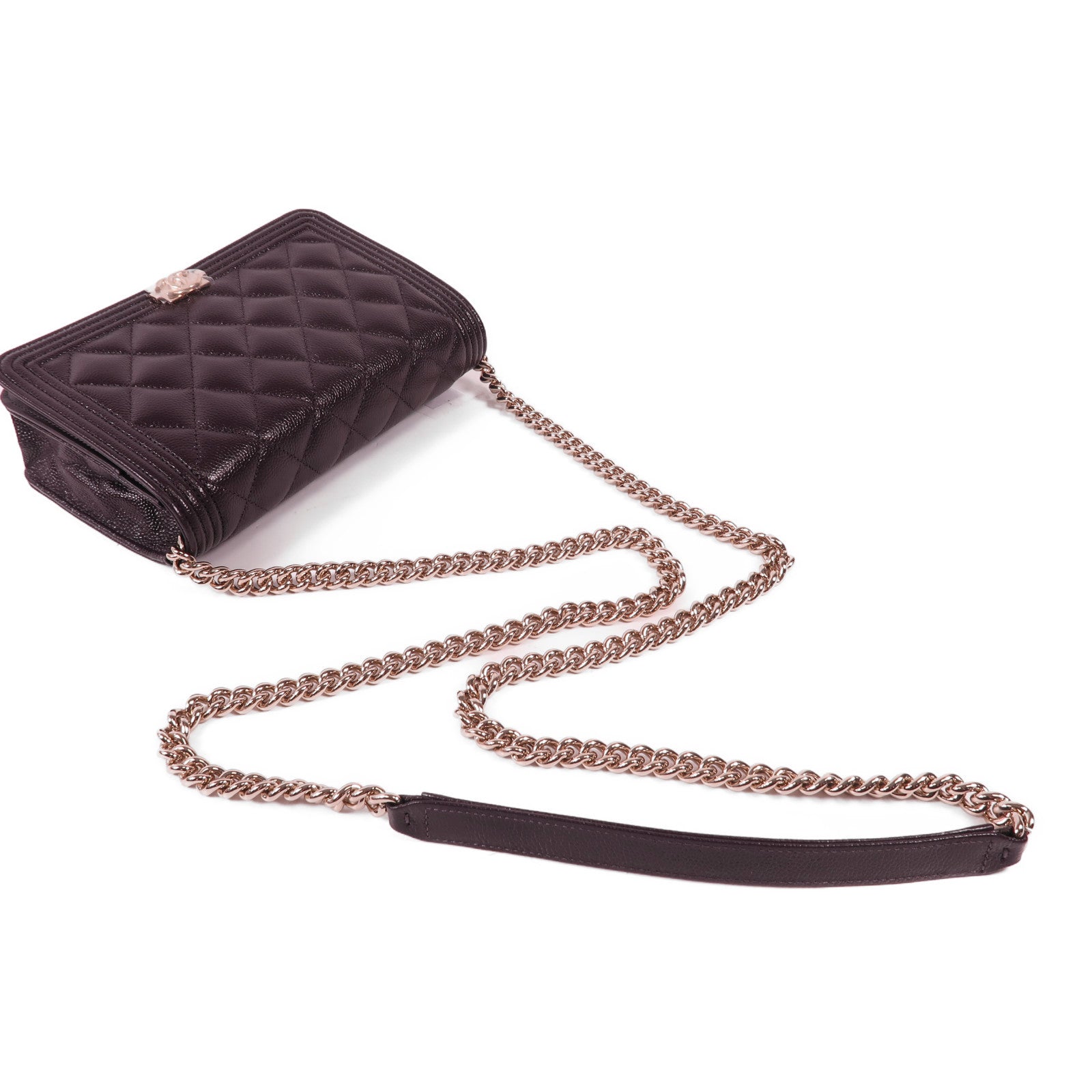 CHANEL 牛皮皮革Boy WOC Wallet On Chain金扣鏈帶肩背袋