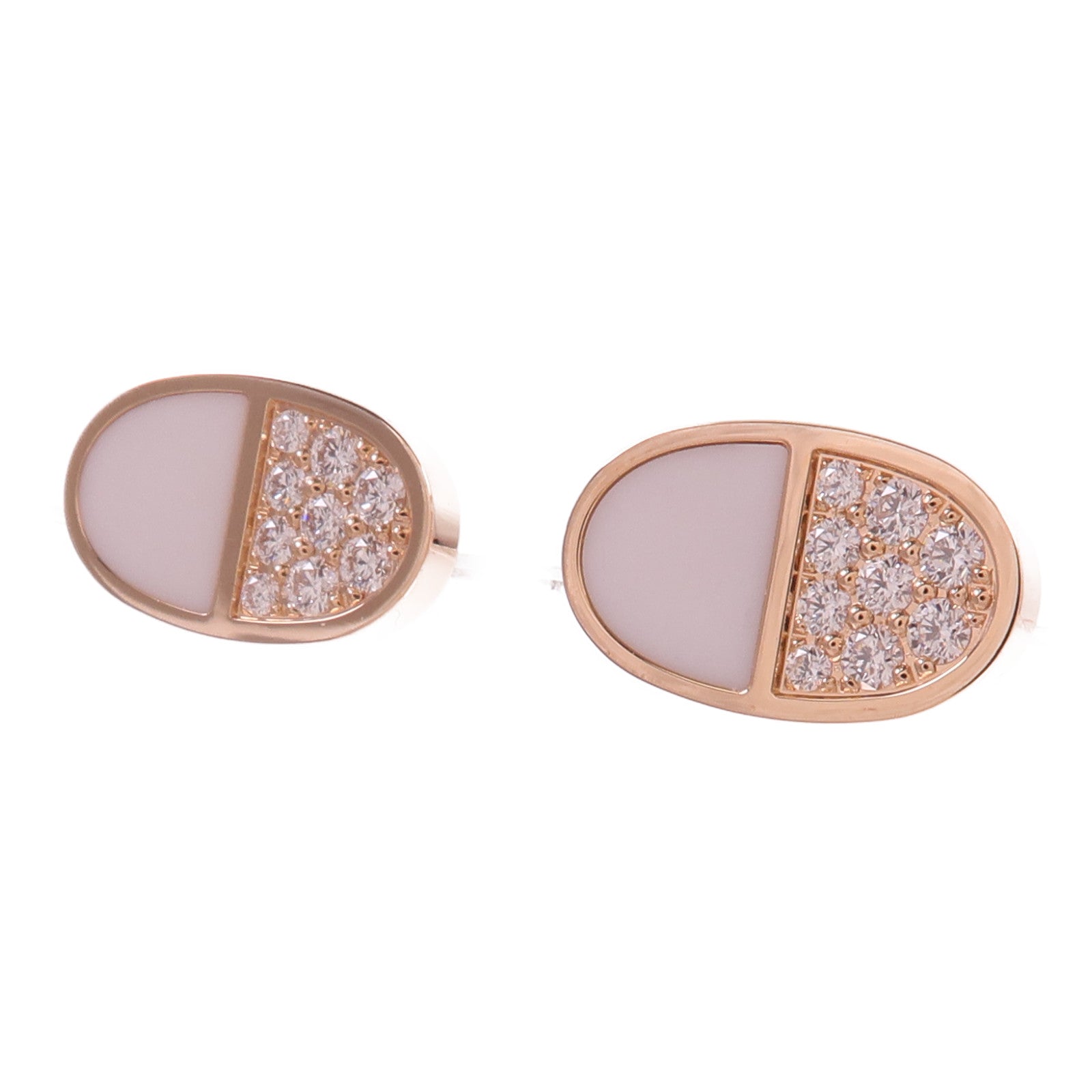 HERMES 18K玫瑰金/陶瓷Chaine Dancre Verso Earrings鑽石耳環