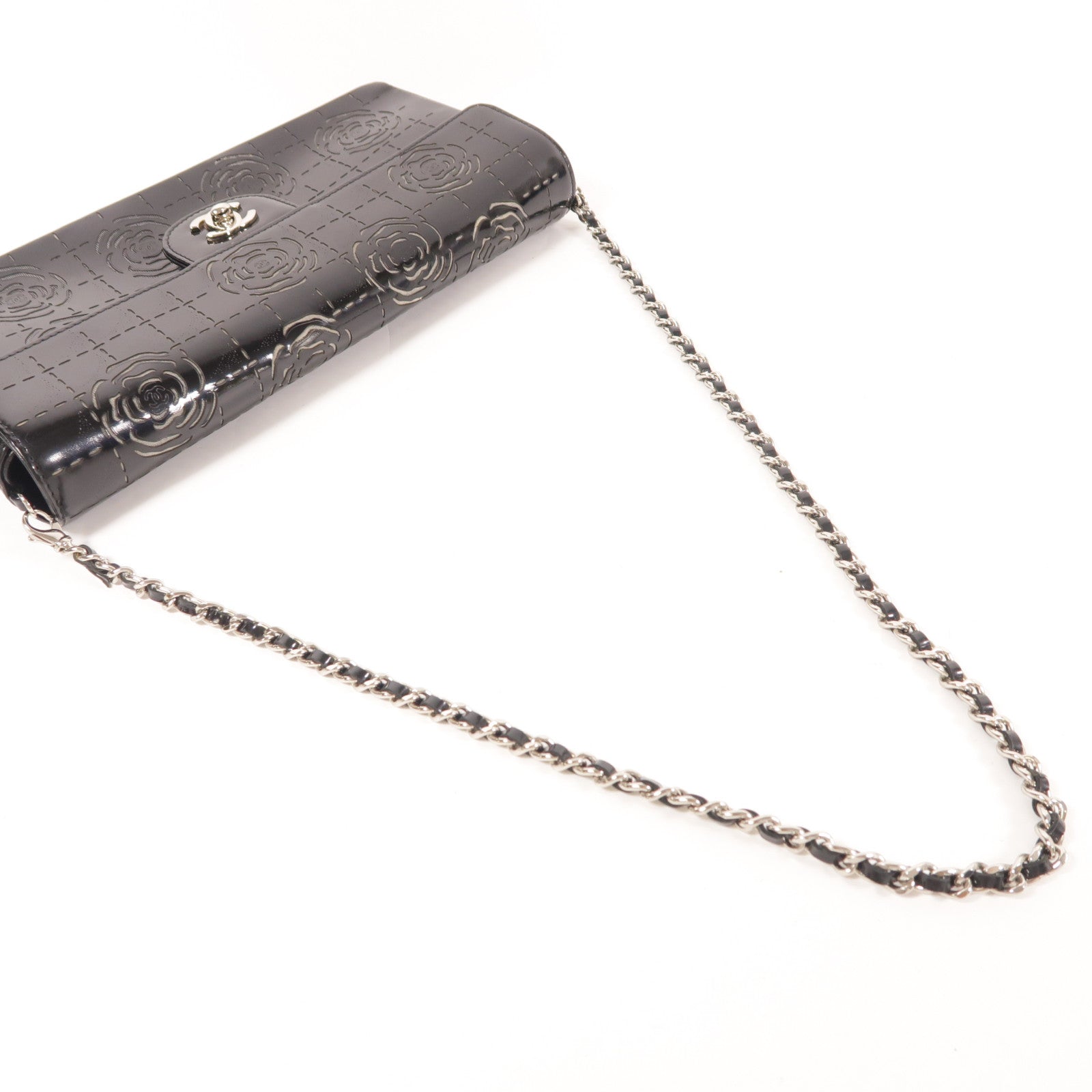 CHANEL 漆皮皮革Shoulder Bag銀扣鏈帶肩背袋