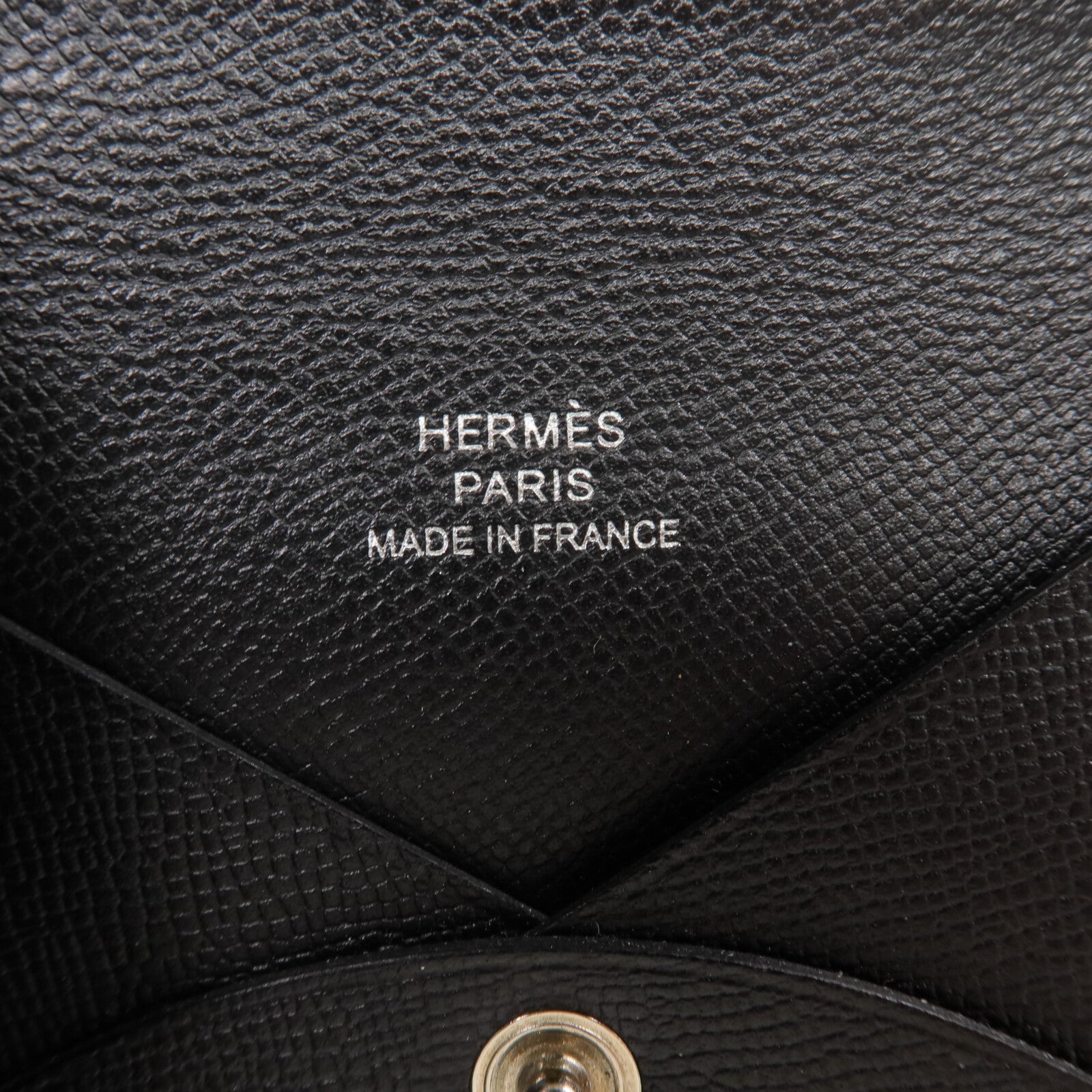 HERMES 【激減優惠】Madame皮革Calvi銀扣卡片套Noir