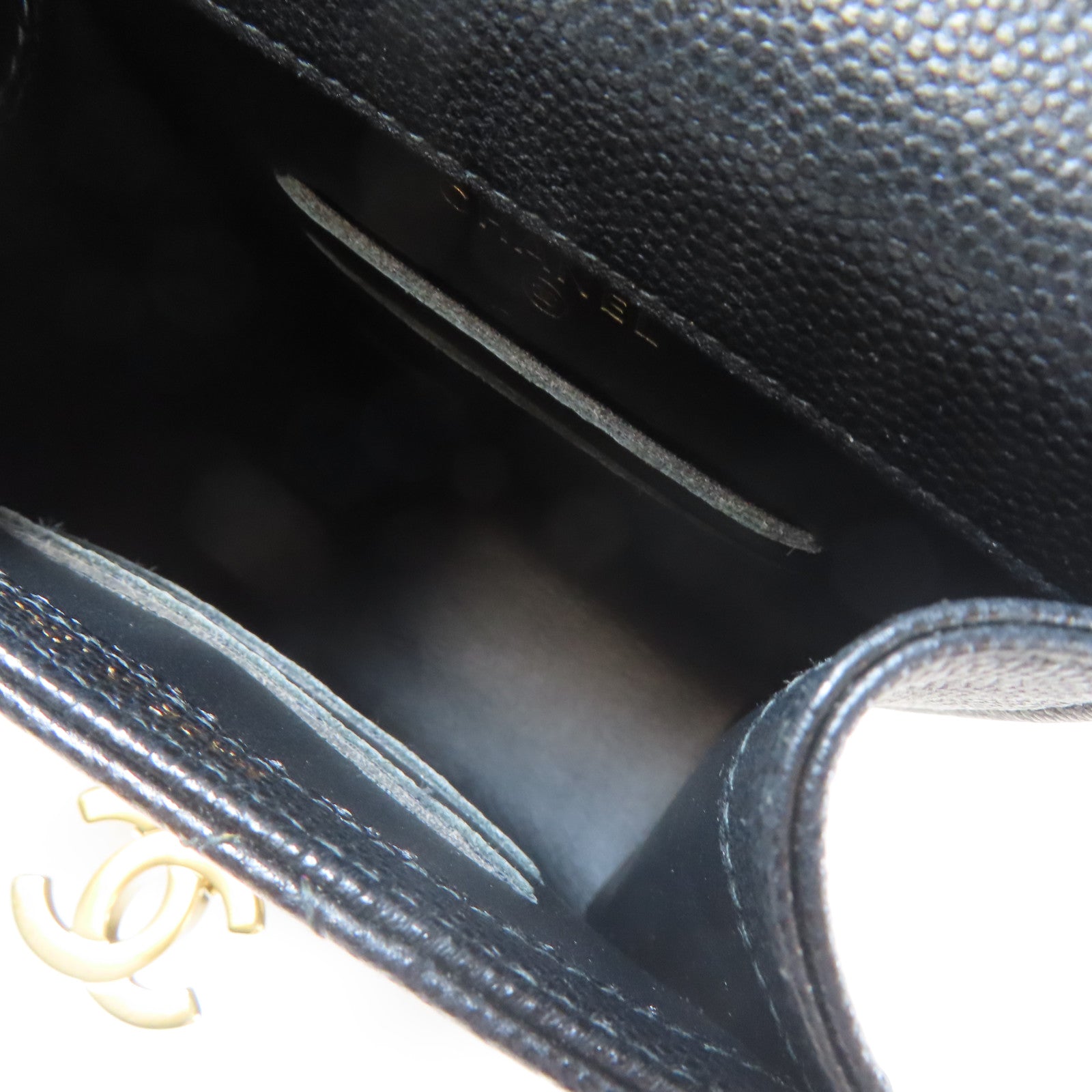 CHANEL 菱格Caviar皮革Chain Shoulder金扣鏈帶肩背袋黑色