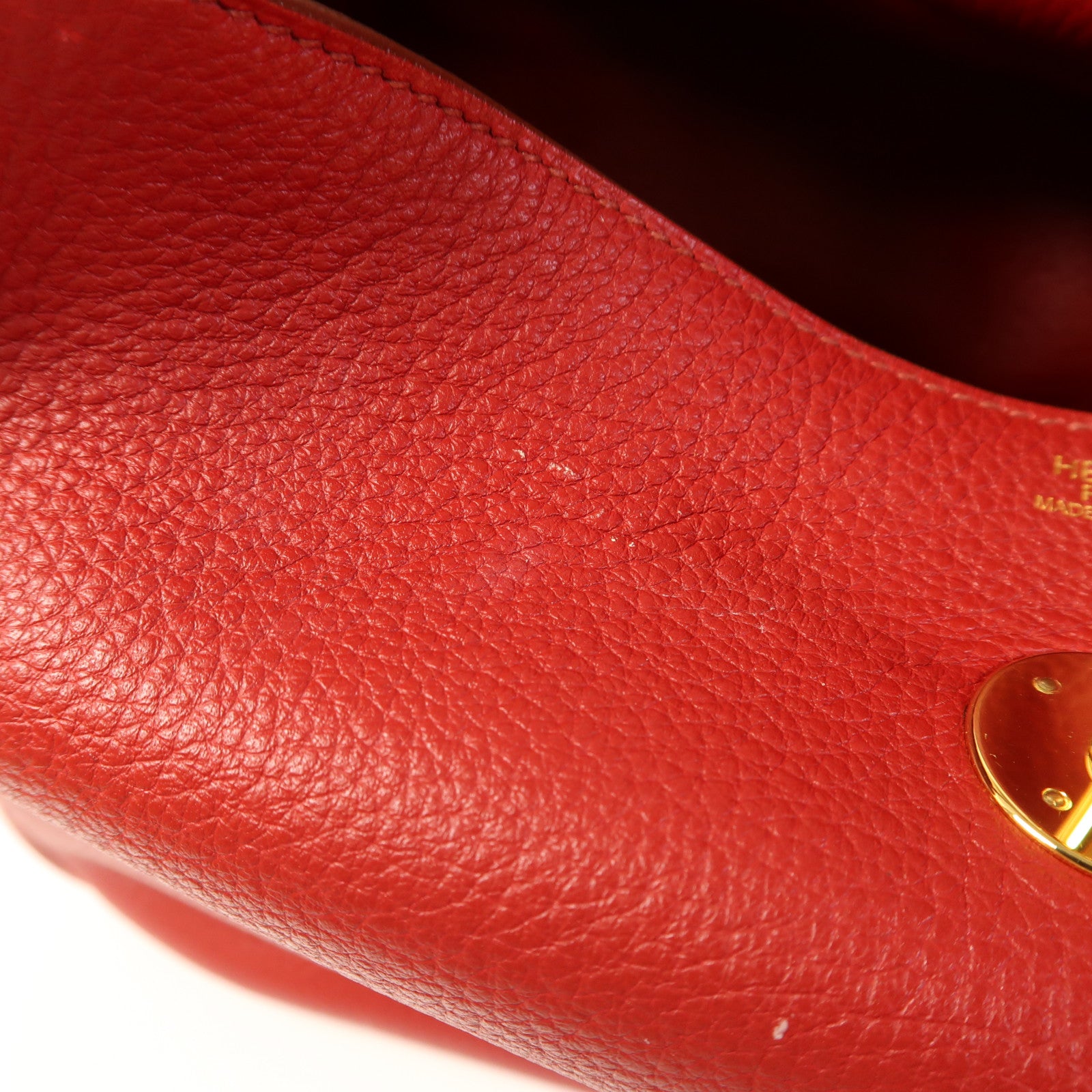 HERMES Clemence皮革Lindy 30金扣手挽肩背兩用袋 Rouge Tomate