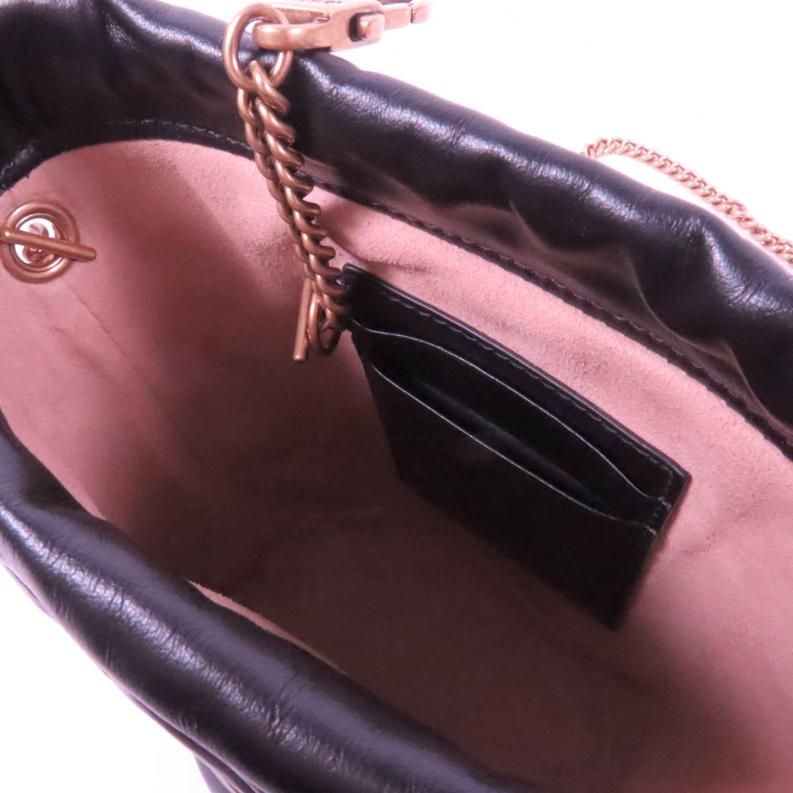 GUCCI 皮革GG Marmont金扣鏈帶肩背袋黑色