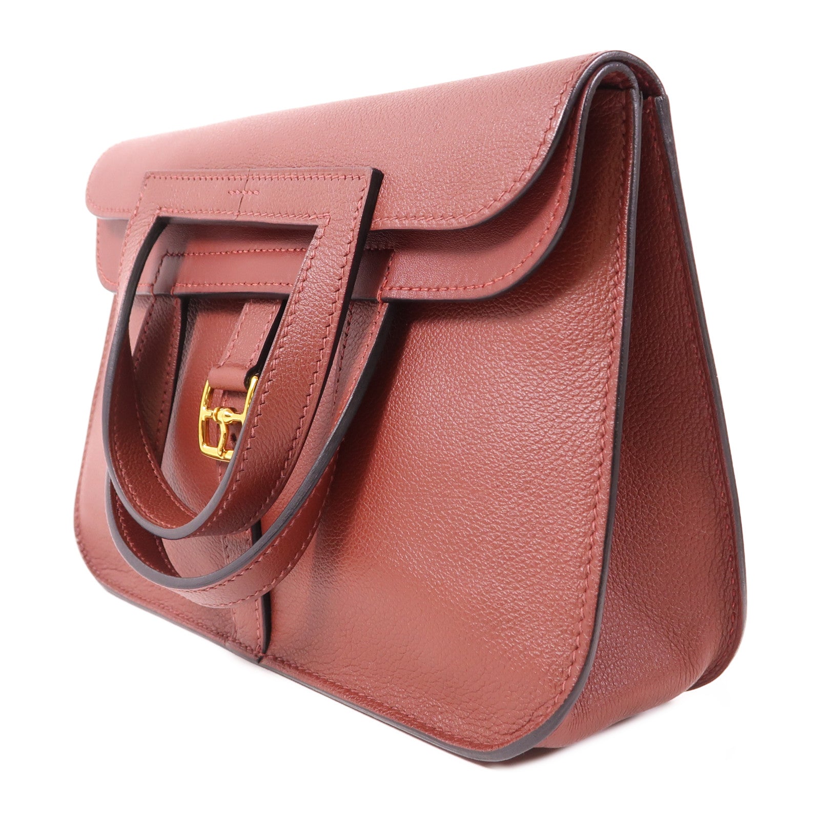 HERMES Evercolor皮革Halzan 25金扣手挽肩背兩用袋Rouge H