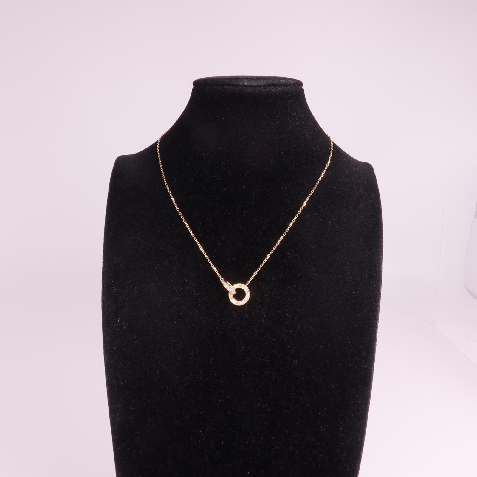 CARTIER 18K玫瑰金Love Necklace Paved鑽石項鍊