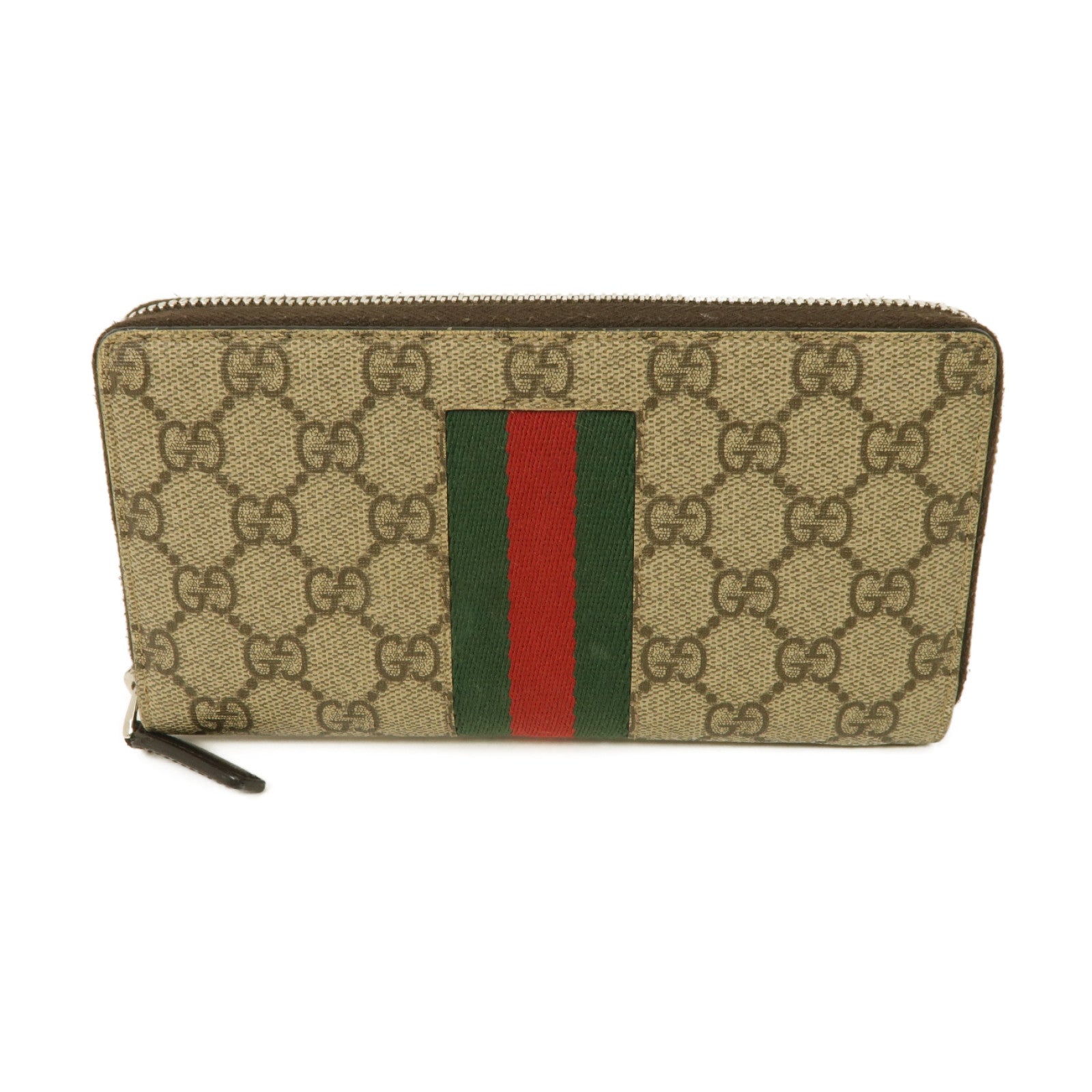 GUCCI 【激減優惠】塗層帆布Zipped Long Wallet銀扣長錢包棕色