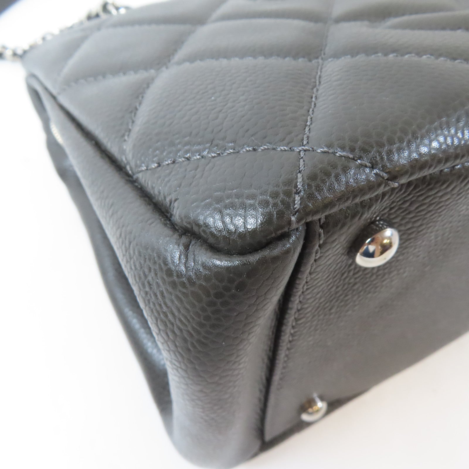 CHANEL 【激減優惠】菱格牛皮皮革Chain Shoulder Bag銀扣鏈帶肩背袋灰褐色