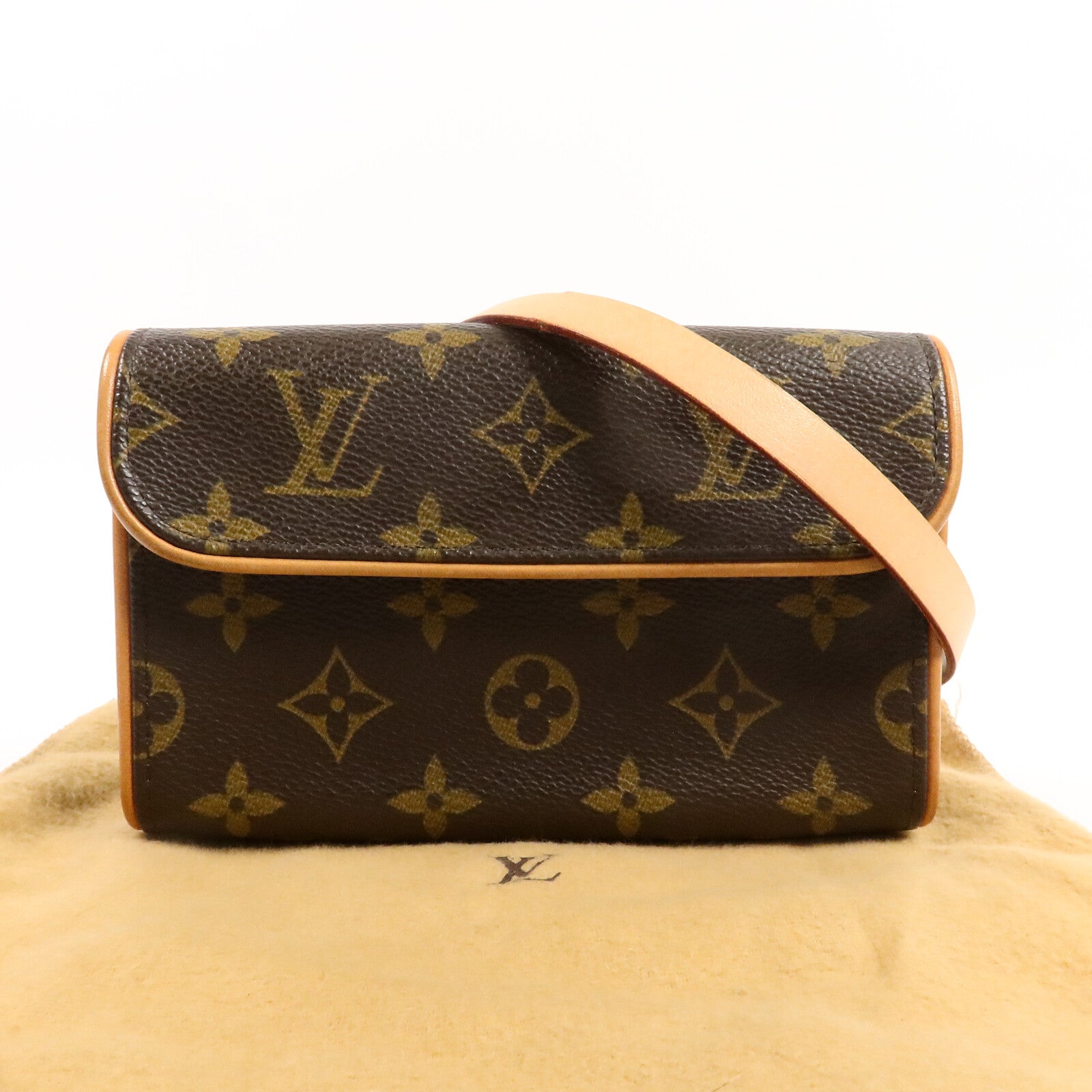 LOUIS VUITTON Monogram Pochette Florentine金扣腰包棕色