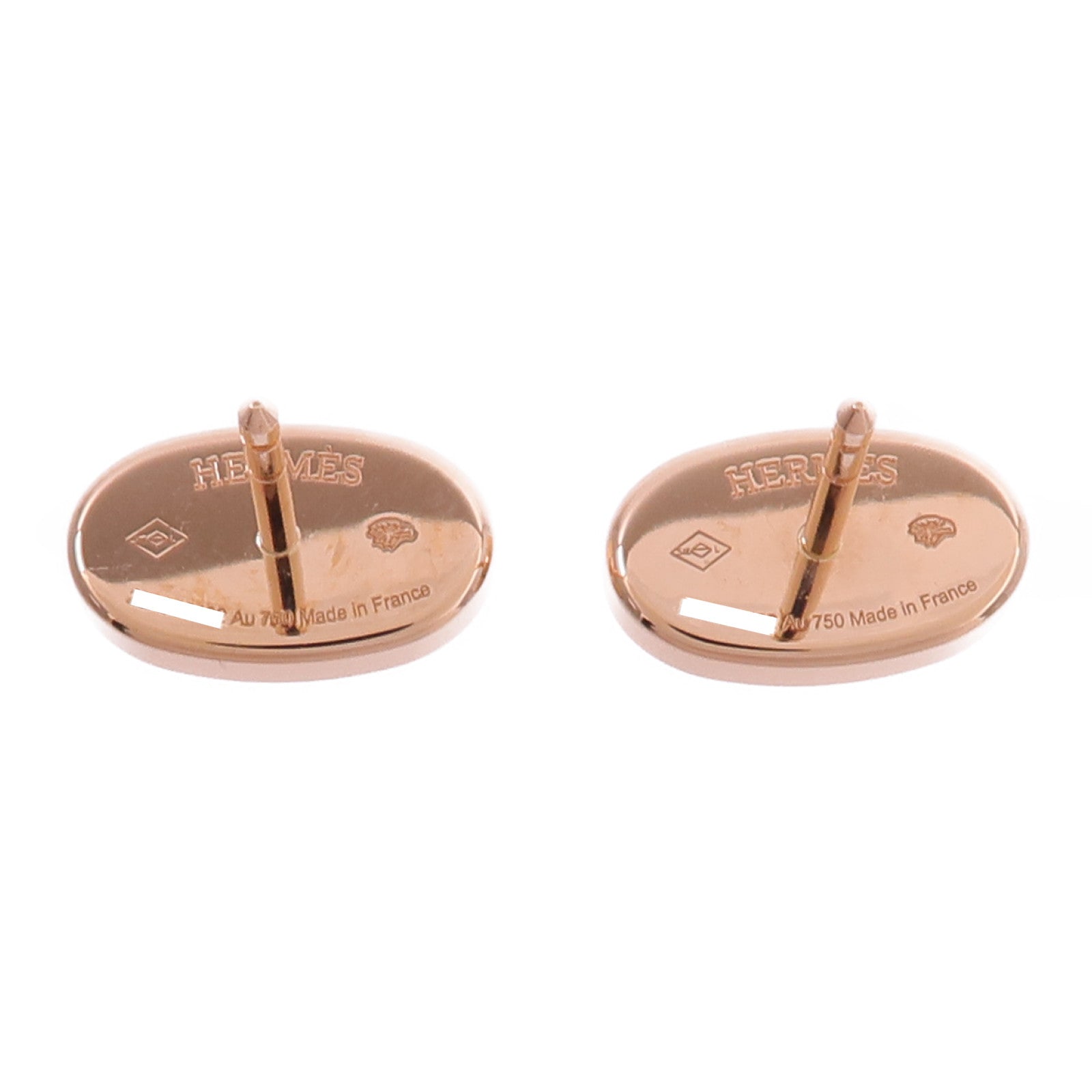 HERMES 18K玫瑰金/陶瓷Chaine Dancre Verso Earrings鑽石耳環