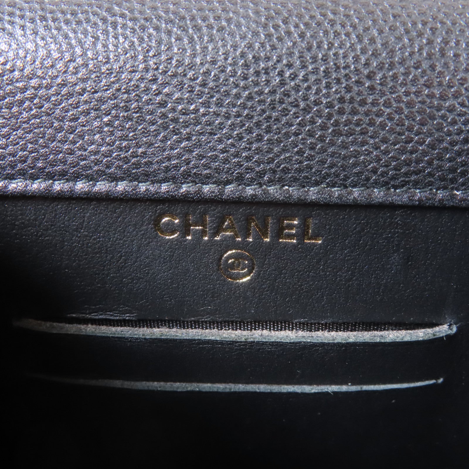 CHANEL 菱格Caviar皮革Chain Shoulder金扣鏈帶肩背袋黑色