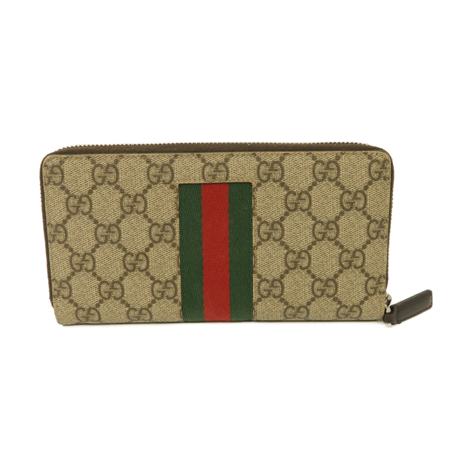 GUCCI 【激減優惠】塗層帆布Zipped Long Wallet銀扣長錢包棕色