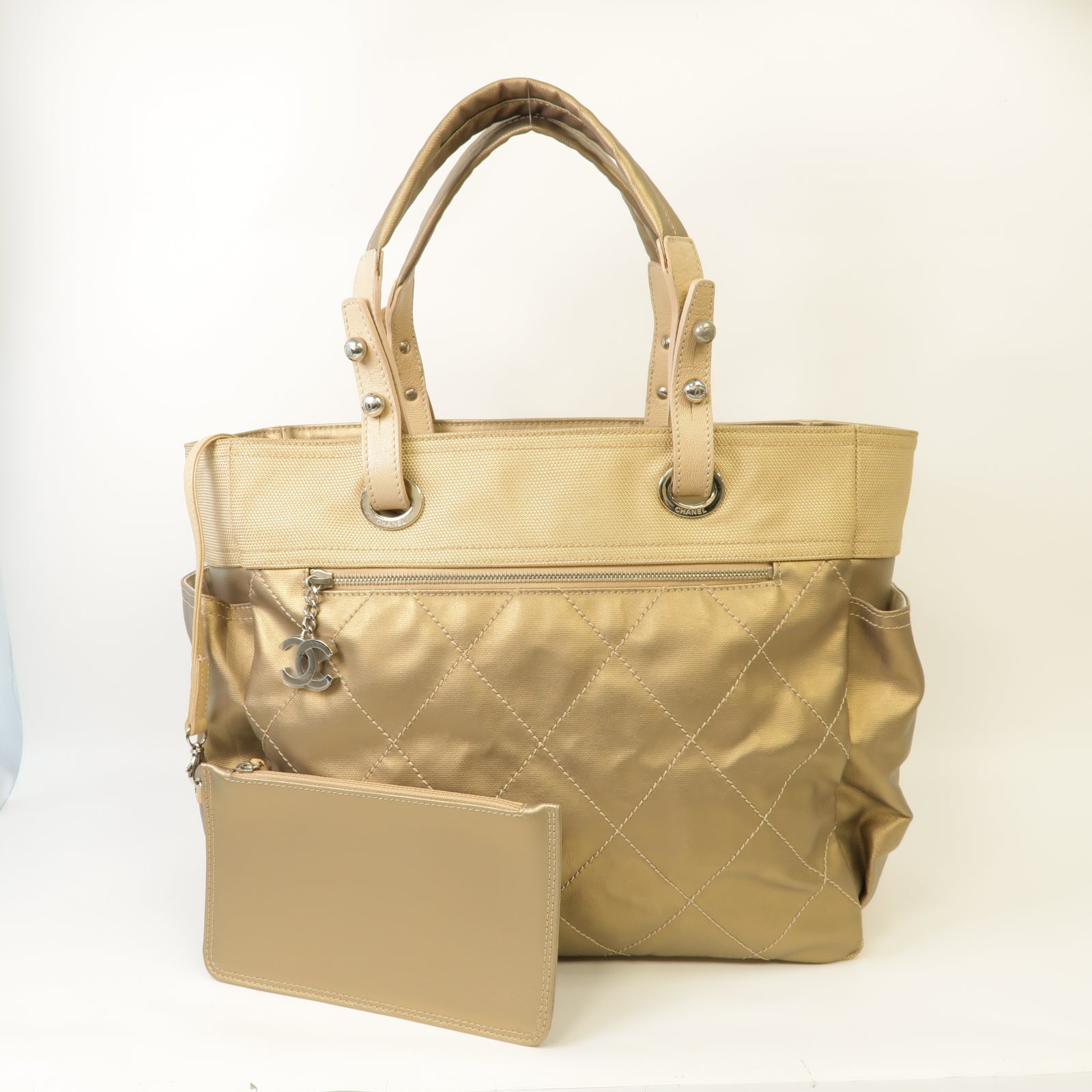 CHANEL 【激減優惠】帆布Paris-Biarritz Tote銀扣手挽袋金色