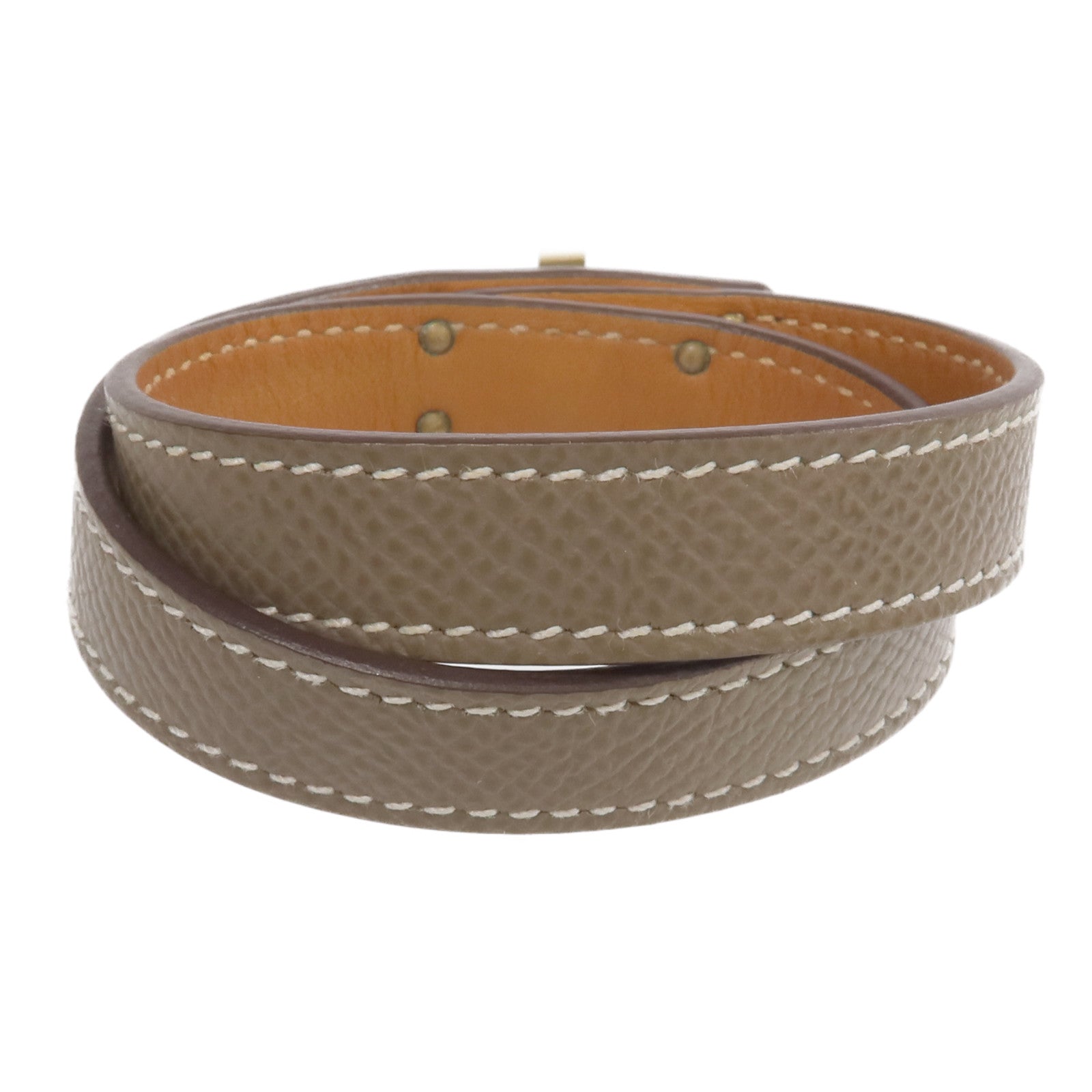 HERMES Epsom皮革Kelly Double Tour Bracelet金扣手帶Etoupe/Gold
