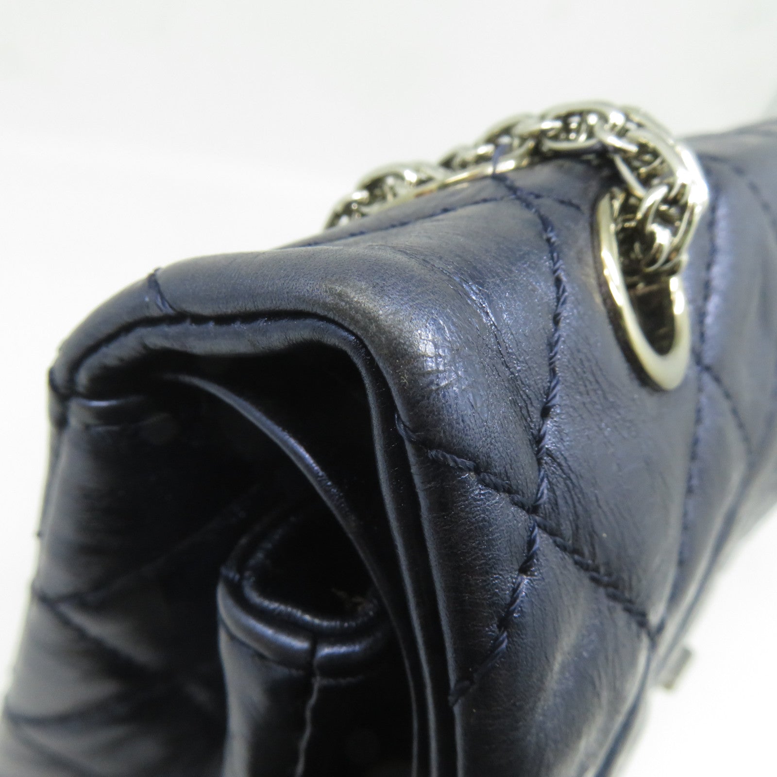 CHANEL **【清倉大減價】菱格牛皮皮革2.55 Chain Shoulder銀扣鏈帶肩背袋藍色