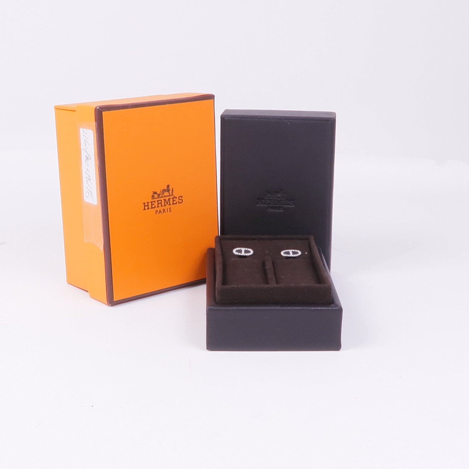 HERMES 18K白金Chaine d'ancre Contour Stud Earrings鑽石耳環