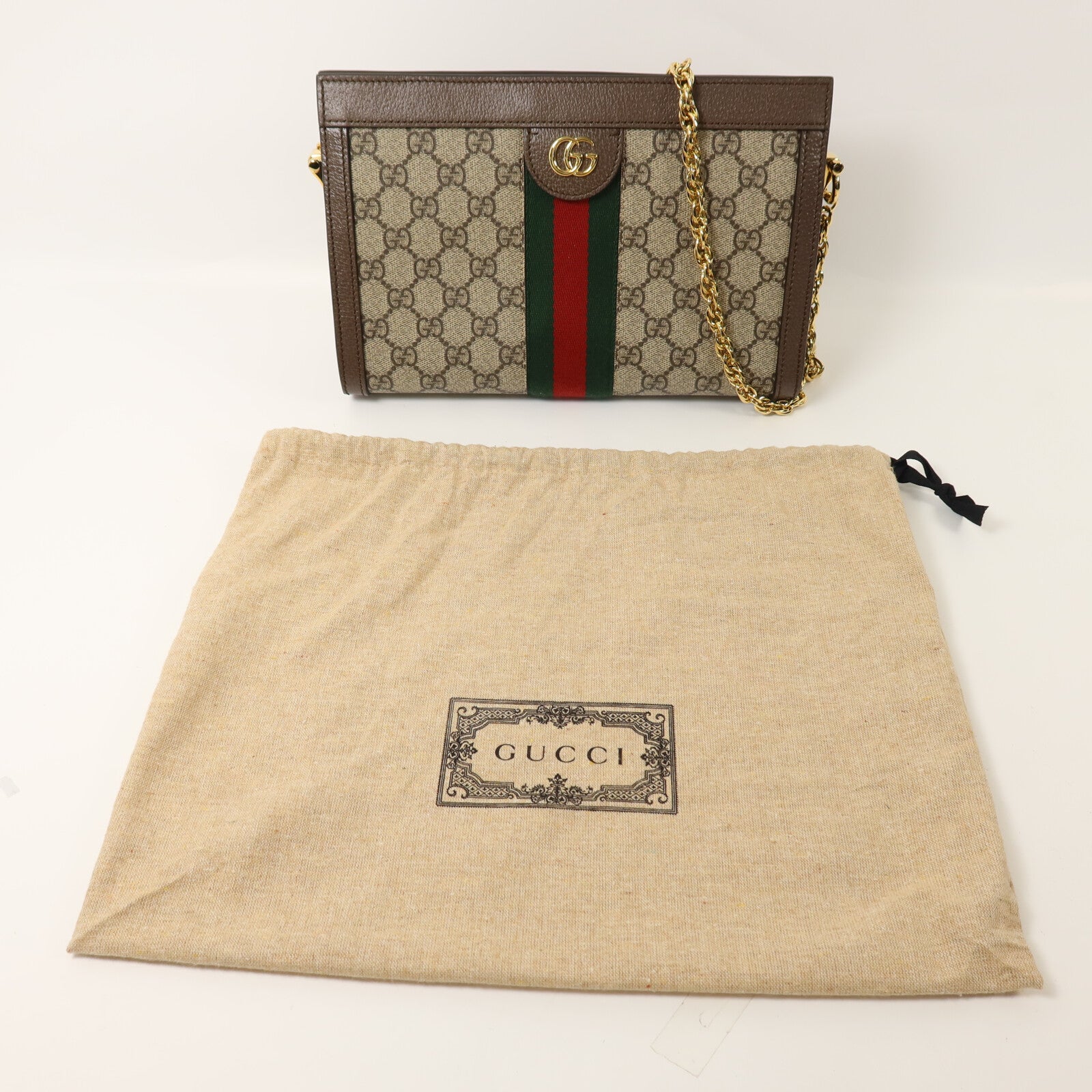 GUCCI 塗層帆布Ophidia GG鏈帶肩背袋