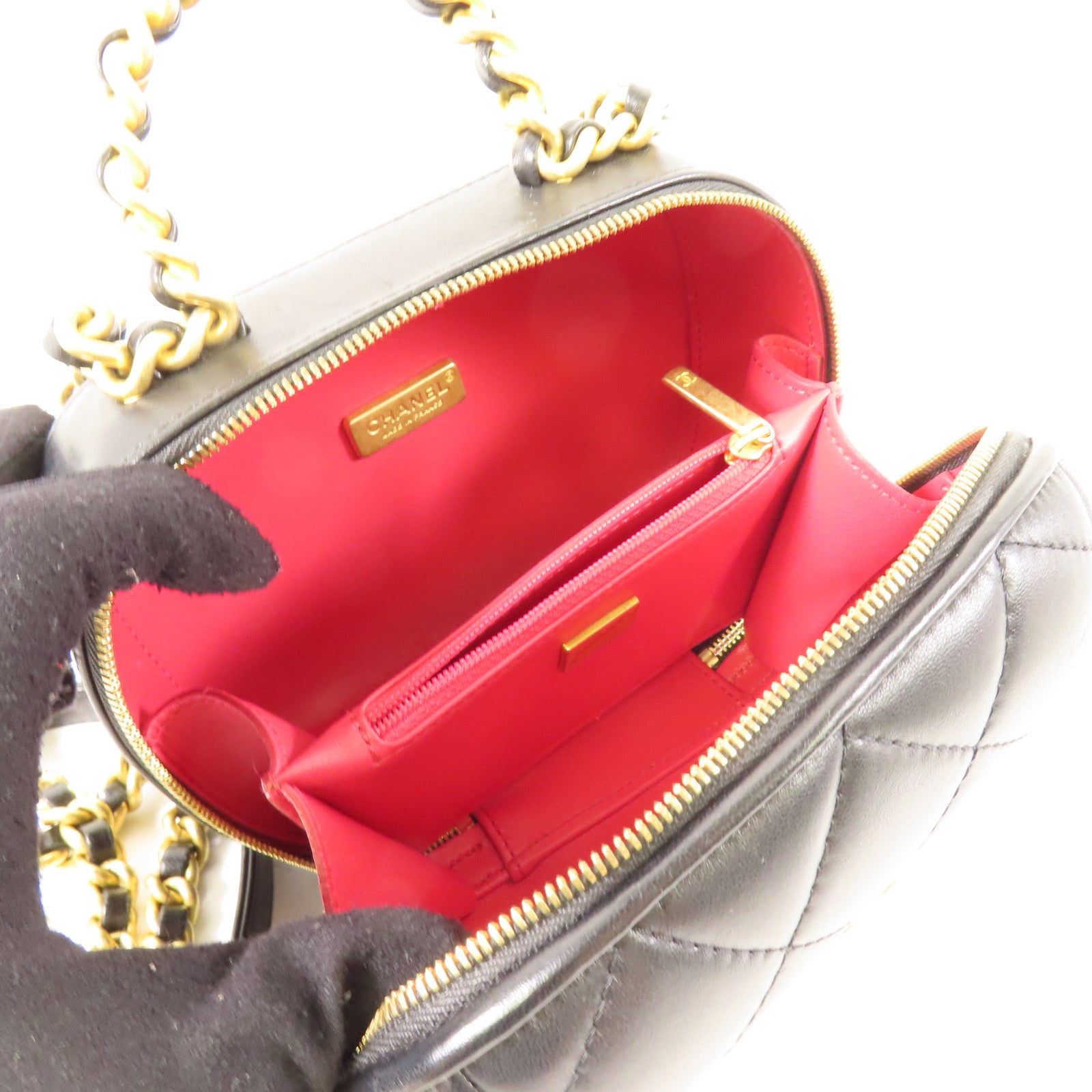 CHANEL CC GHW Small Vanity Case 2Way Shoulder Hand Bag Calfskin Leather Black