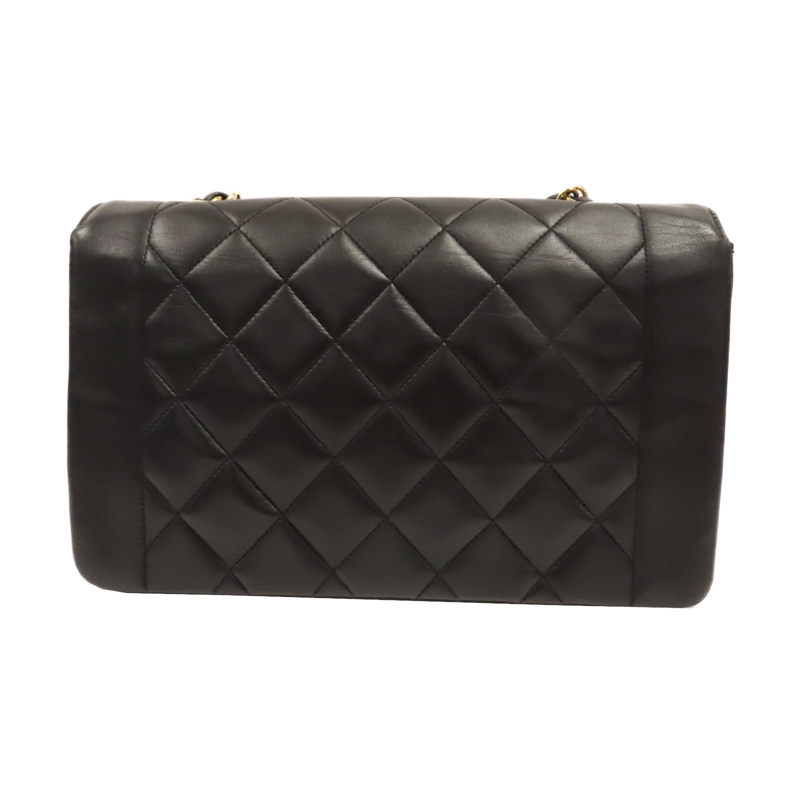 CHANEL 菱格羊皮皮革Matelasse Diana Flap Chain Shoulder金扣鏈帶肩背袋黑色