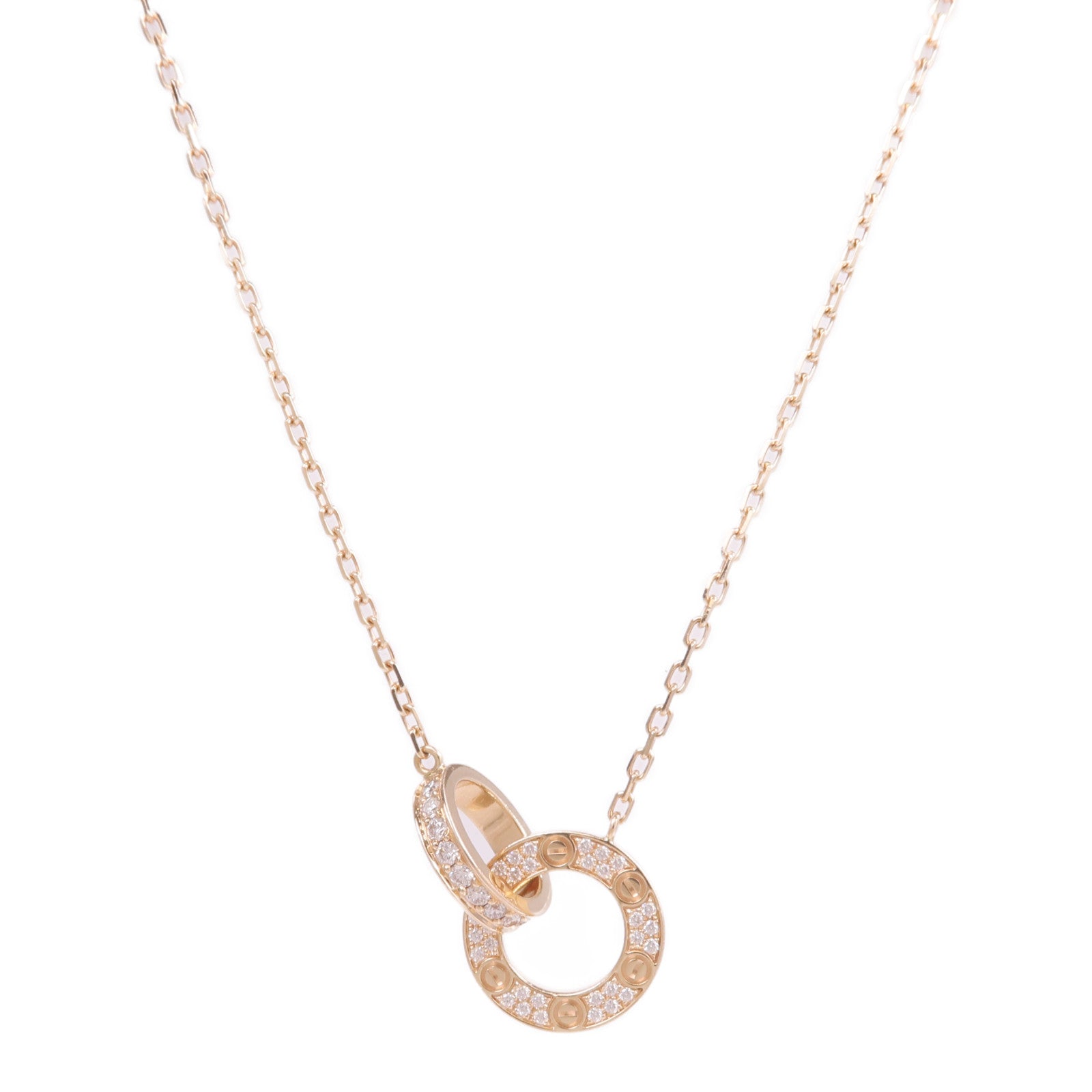 CARTIER 18K玫瑰金Love Necklace Paved鑽石項鍊