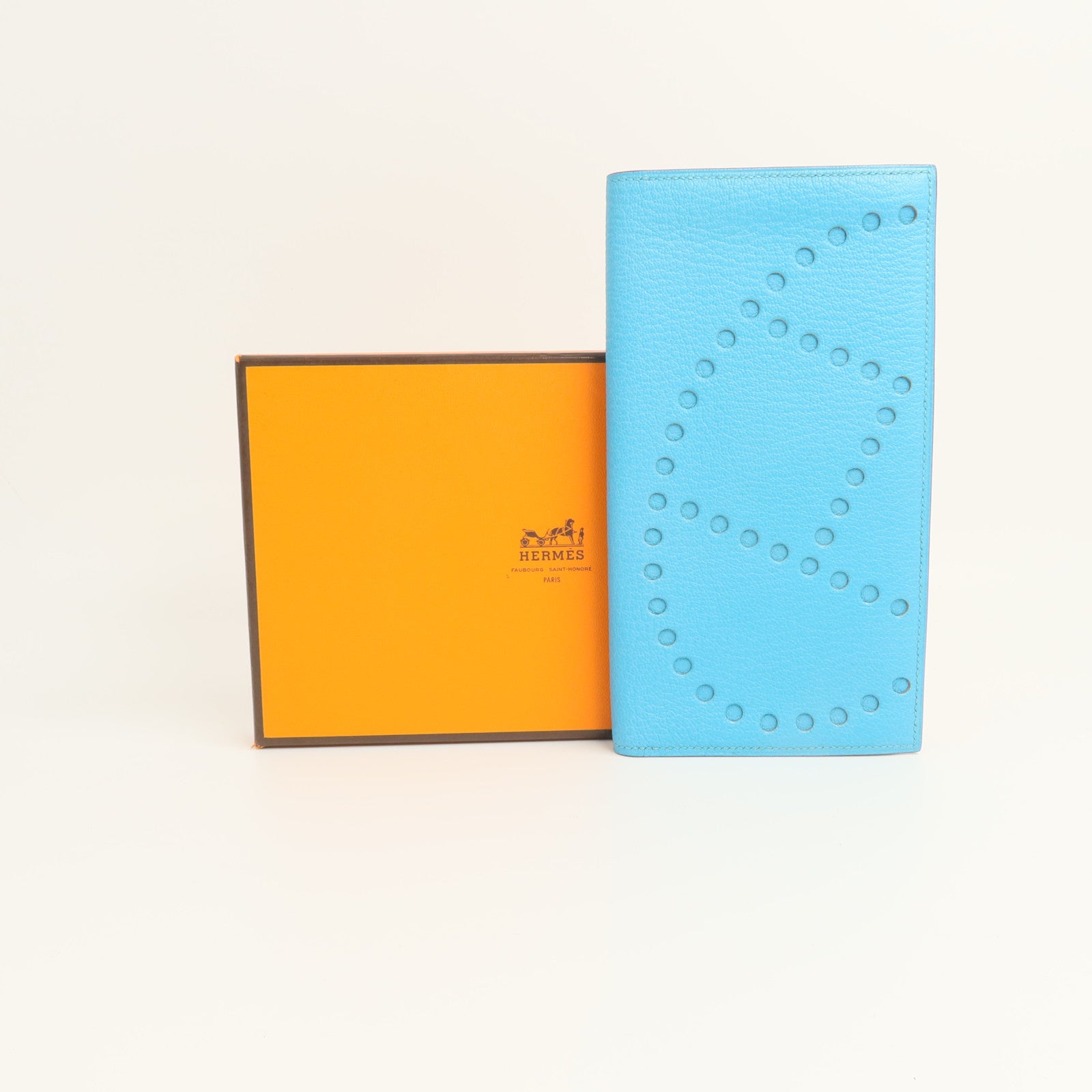 HERMES 山羊皮革Evelyne Wallet長錢包Celeste