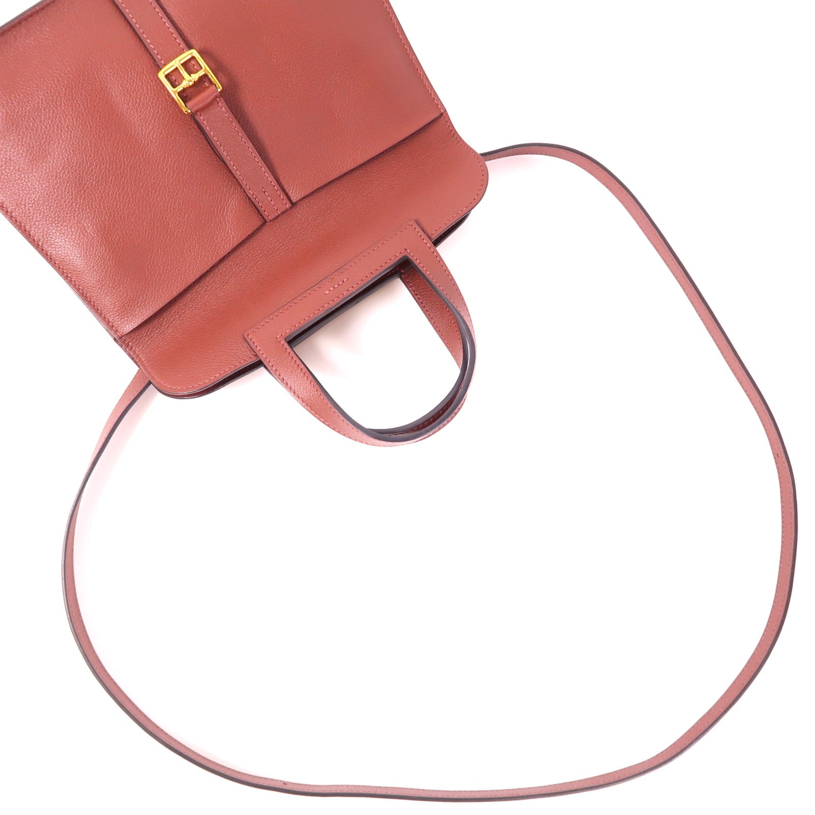 HERMES Evercolor皮革Halzan 25金扣手挽肩背兩用袋Rouge H