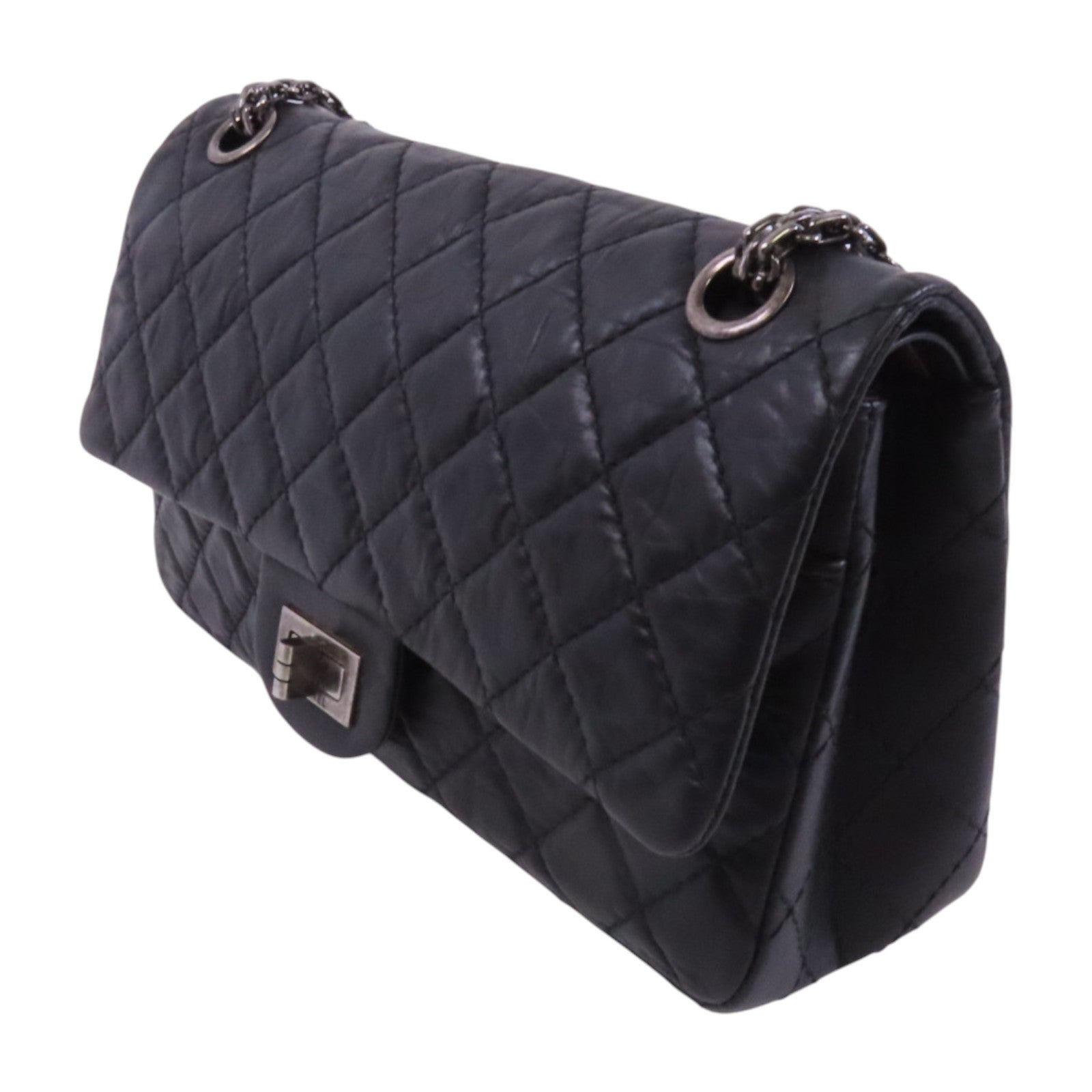CHANEL 牛皮皮革2.55 24cm銀扣鏈帶肩背袋